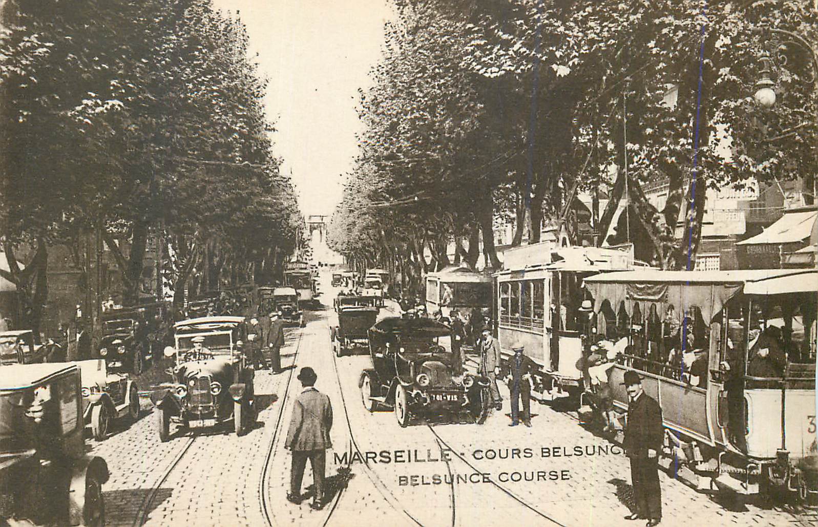 CPA Marseille Cours Belsung Tramway Automobile