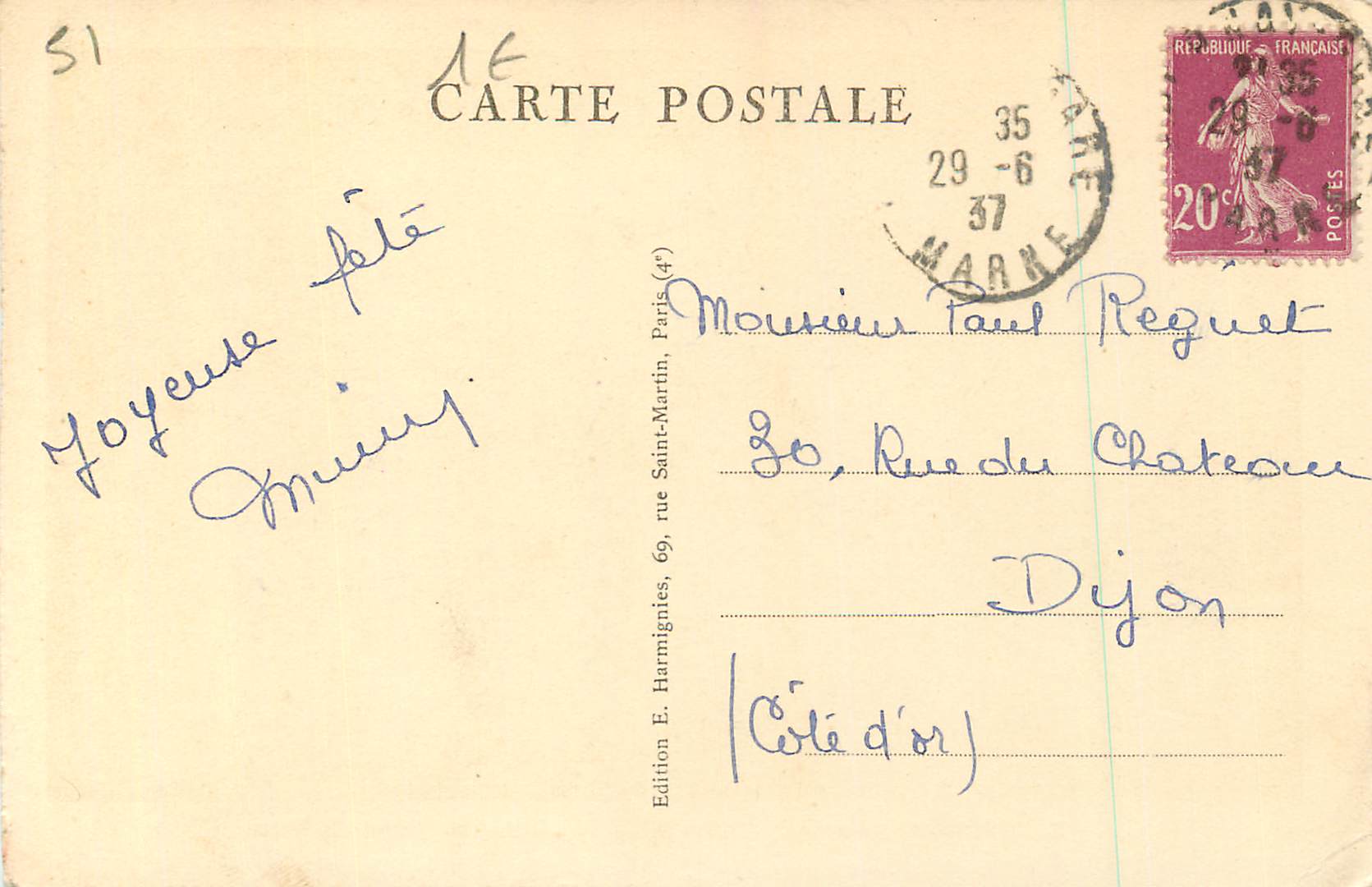 Epernay (Marne) — Ein Gang im Garten des Rathauses — Harmignies — Rückseite