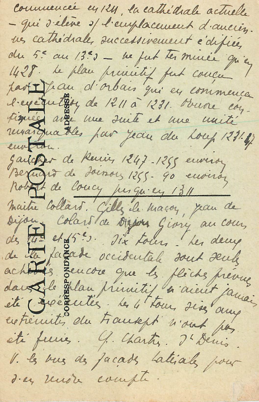 CPA Reims (Avant La Guerre) La Cathedrale — Rückseite