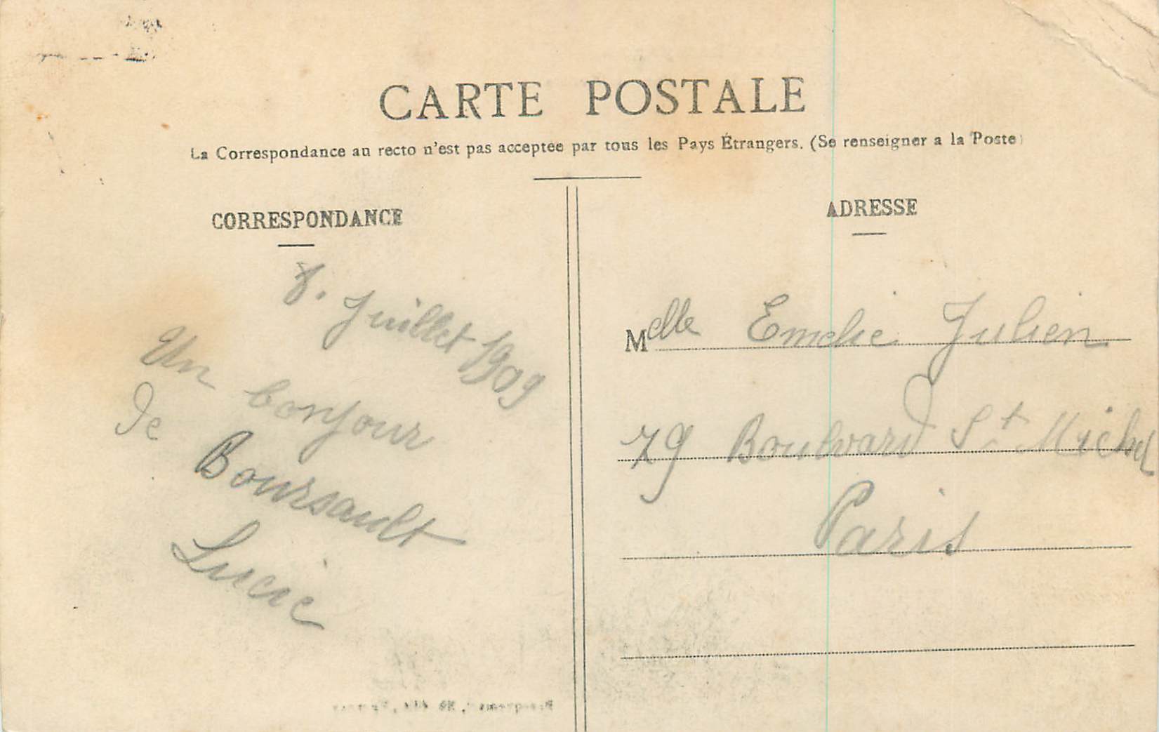 CPA La Champagne Boursault Le Pont de Roches — Rückseite