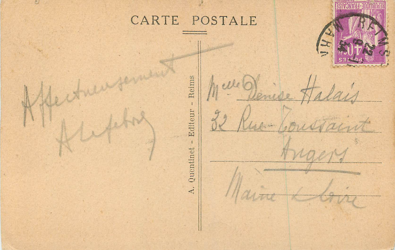 Reims — Die Tor des Mars — A. Quentinnet, Verleger, Nr. 24 — Rückseite