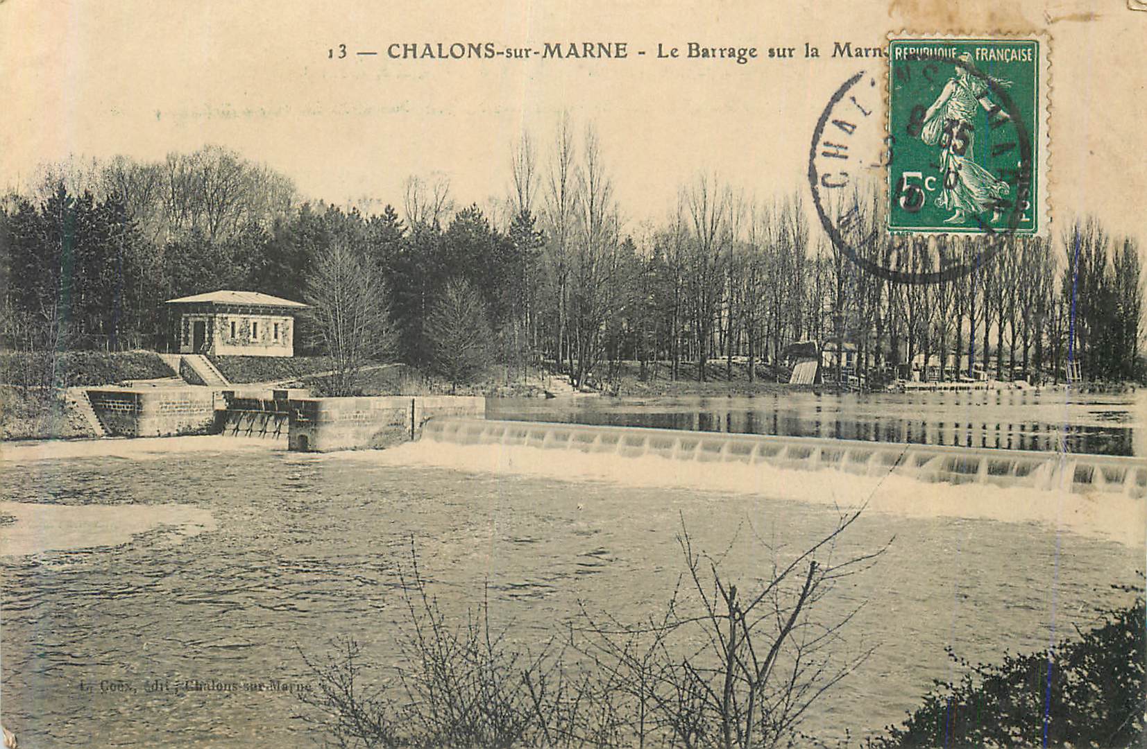 CPA Chalons sur Marne Le Barrage sur la Marne
