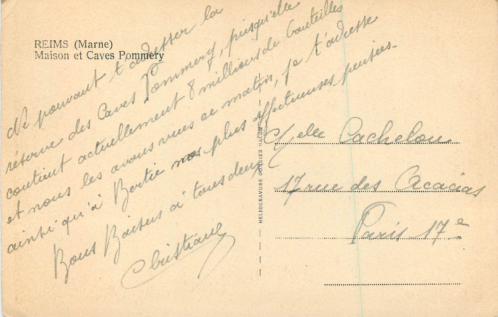CPA Reims (Marne) Maison et Caves Pommery — Rückseite