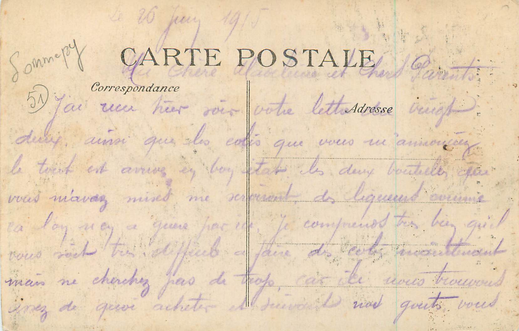 Église de Sommepy — clocher masqué avec des branchages pour les artilleurs allemands — édition anonyme — Verso