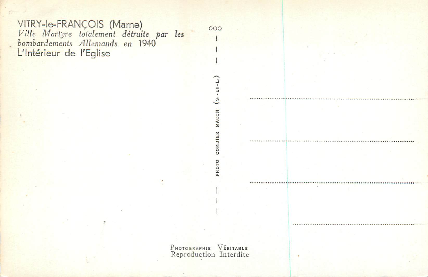 CPM Vitry le Francois Martyre Totalement Detruite par les Bombardements Allemands en 1940 L'Interieur de l'Eglise — Verso
