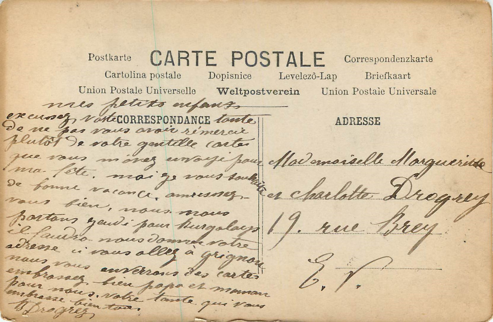 CPA Donnez a Papa Beaucoup d'Or Pour Maman Parfumez les Roses Pour nous Entr'Ouvrez Le Tresor — Back