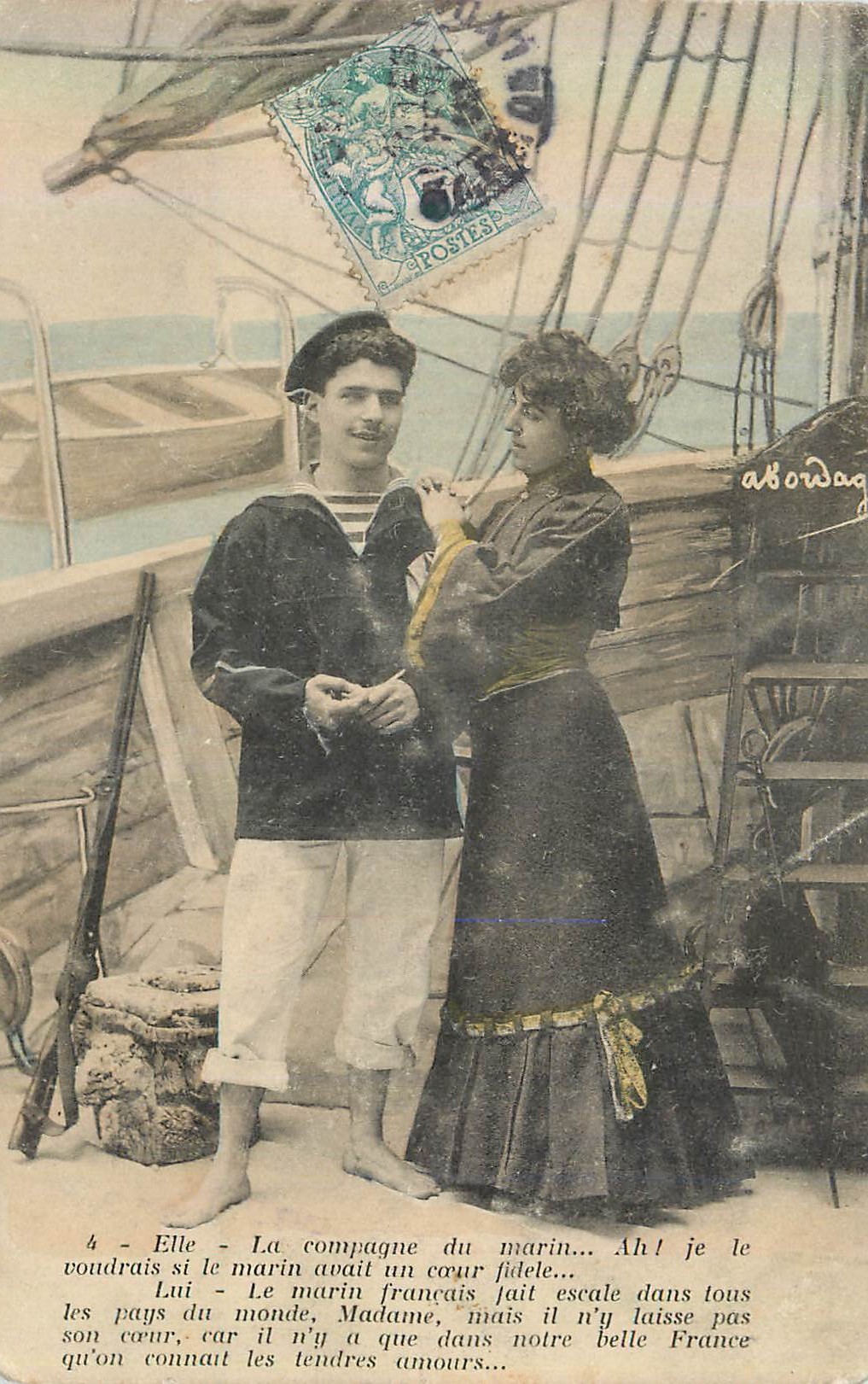 CPA Elle La Compagne du Marin An je le voudrais si le Marin avait un Coeur Fidele Lui Le Marin Francais Fait Escale dans