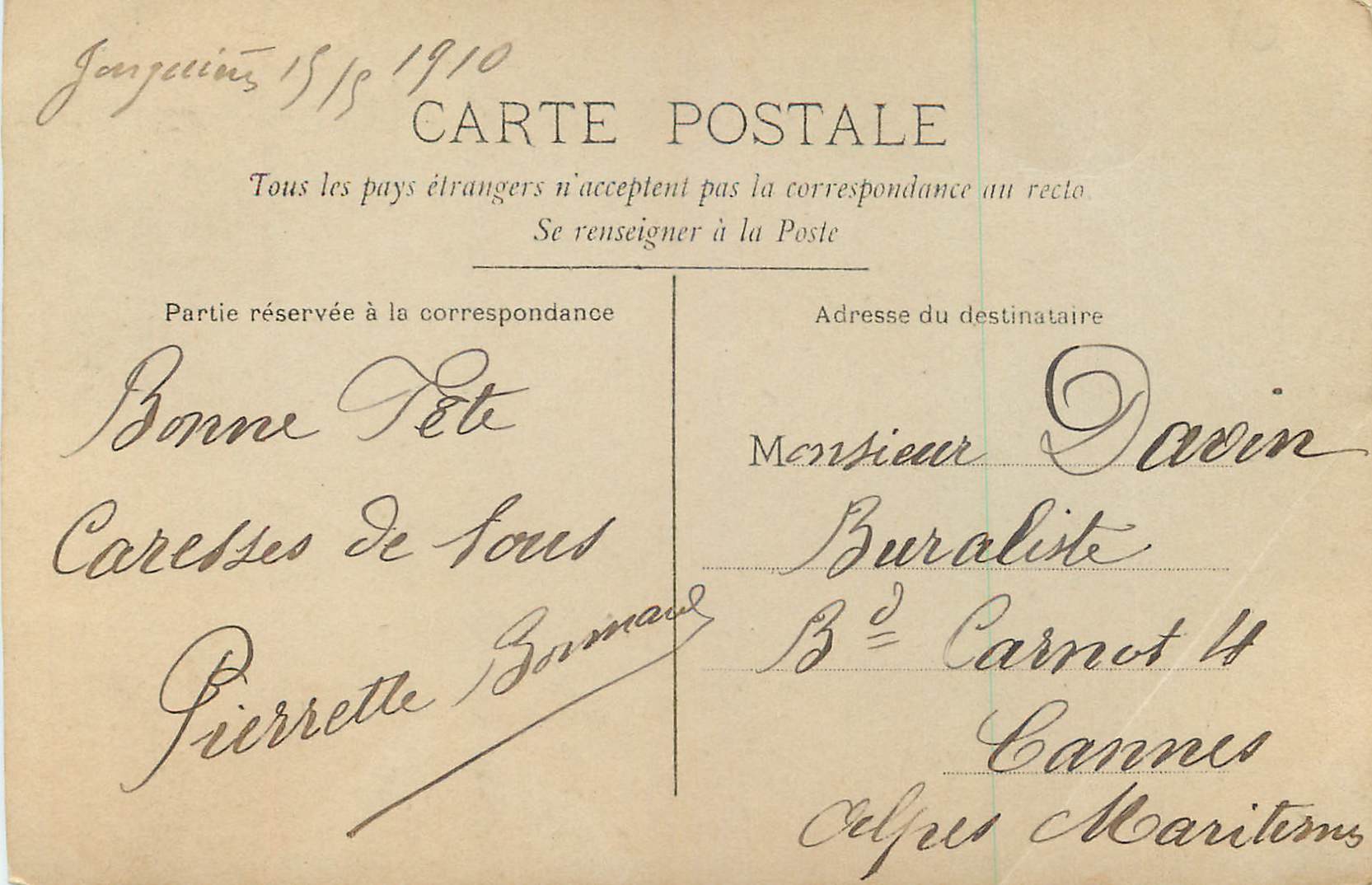 CPA Bonne Annee — Verso