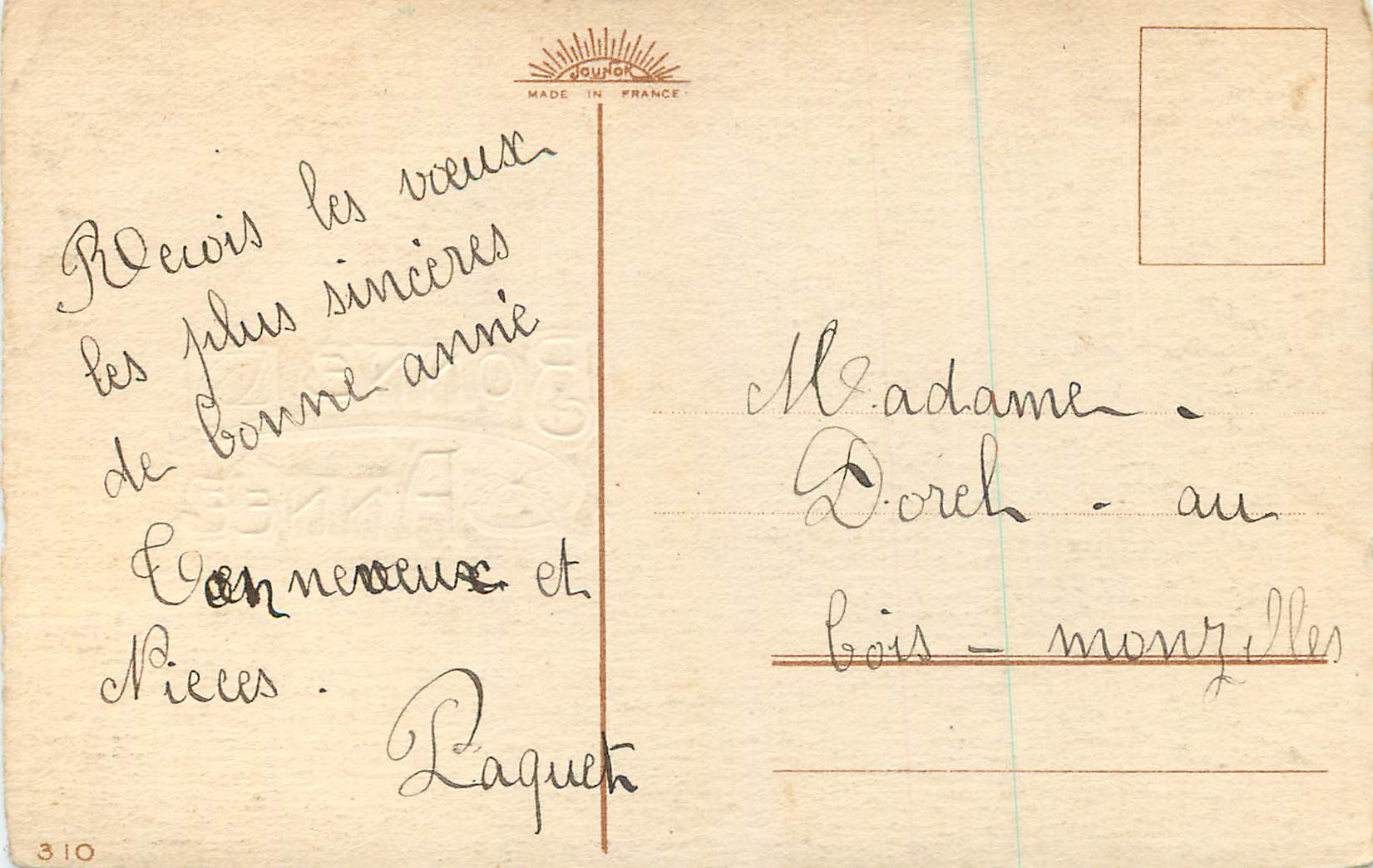 CPA Bonne Annee — Rückseite