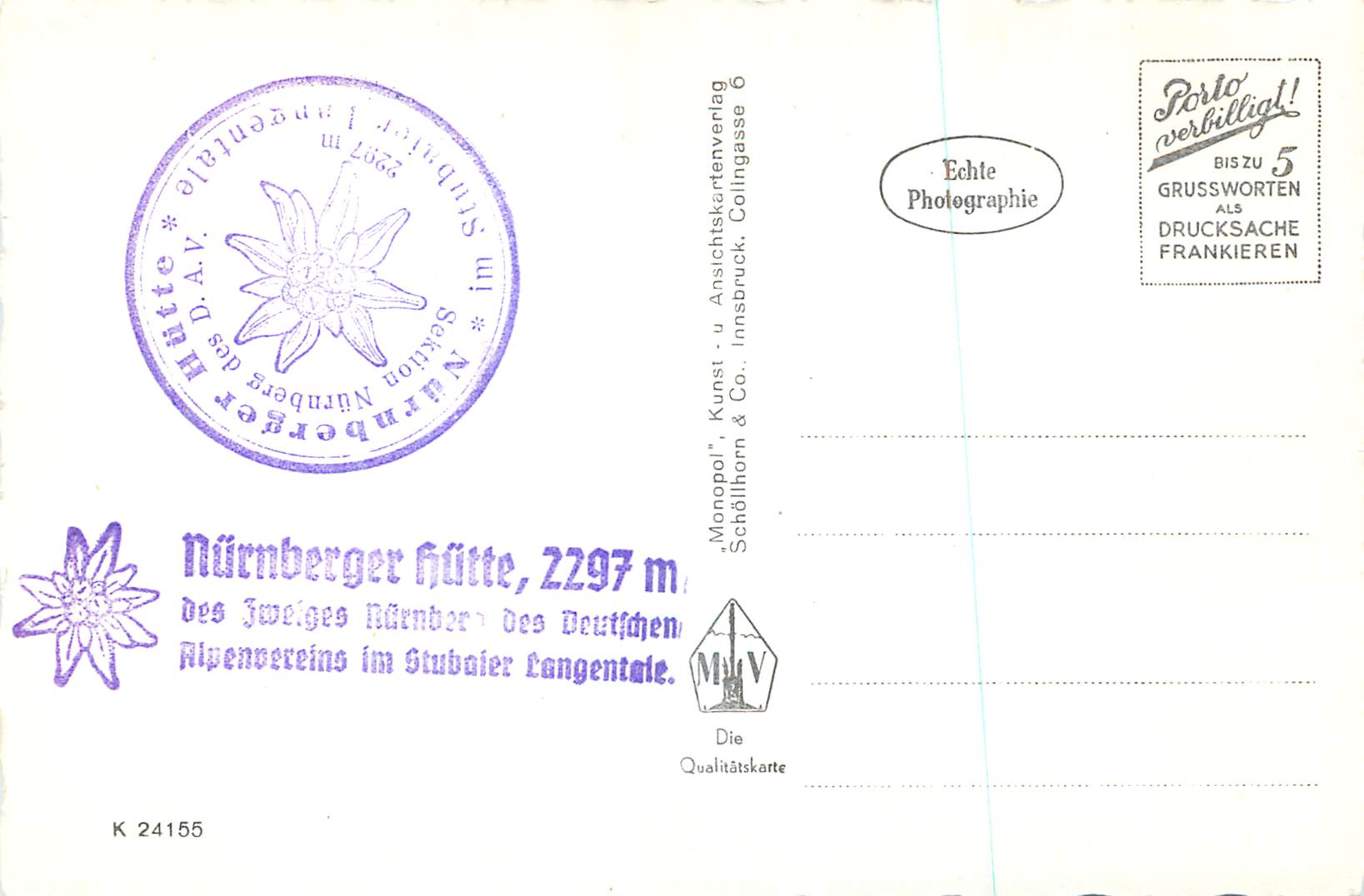 Wilder Freiger 3426 m — Stubaital, Tirol — Monopol 24155 — Verso