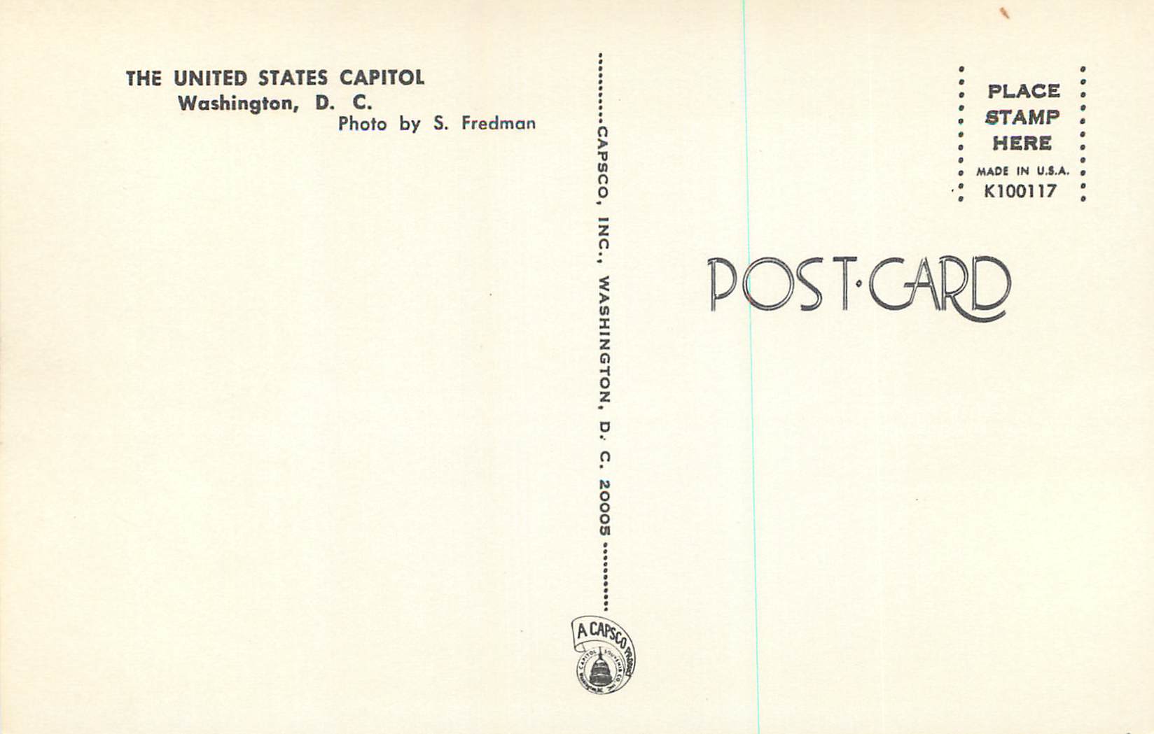 CPM The Unided State Capitol Washington D C — Rückseite