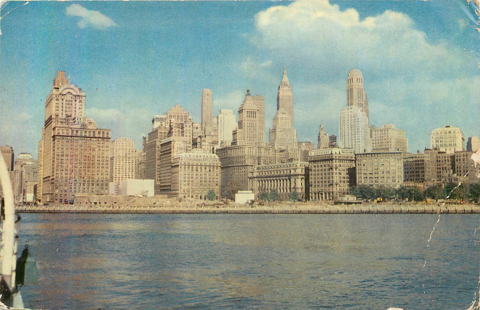 CPM New York City Manhattan Skyline as Seen From Statue of Liberty Boat