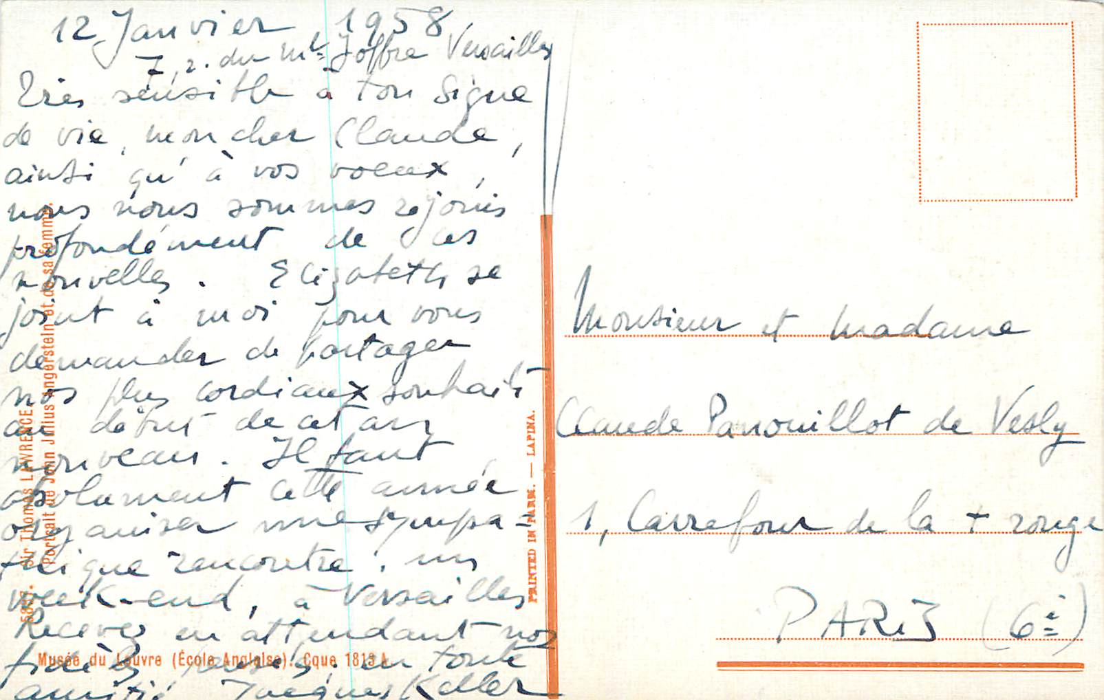 CPA Musee du Louvre (Ecole Anglaise) — Verso
