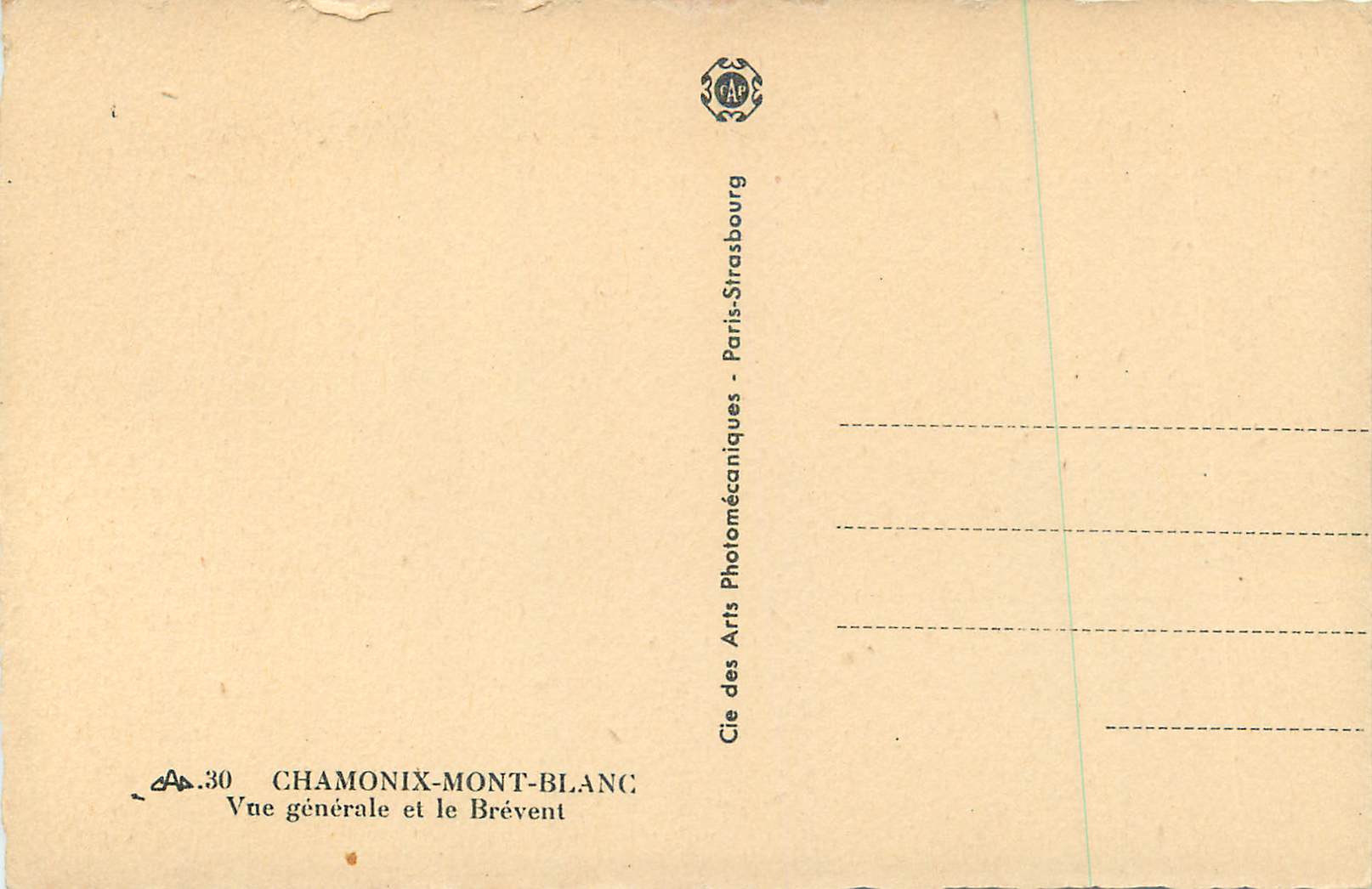 CPA Chamonix Mont Blanc Vue Generale et le Brevent — Verso