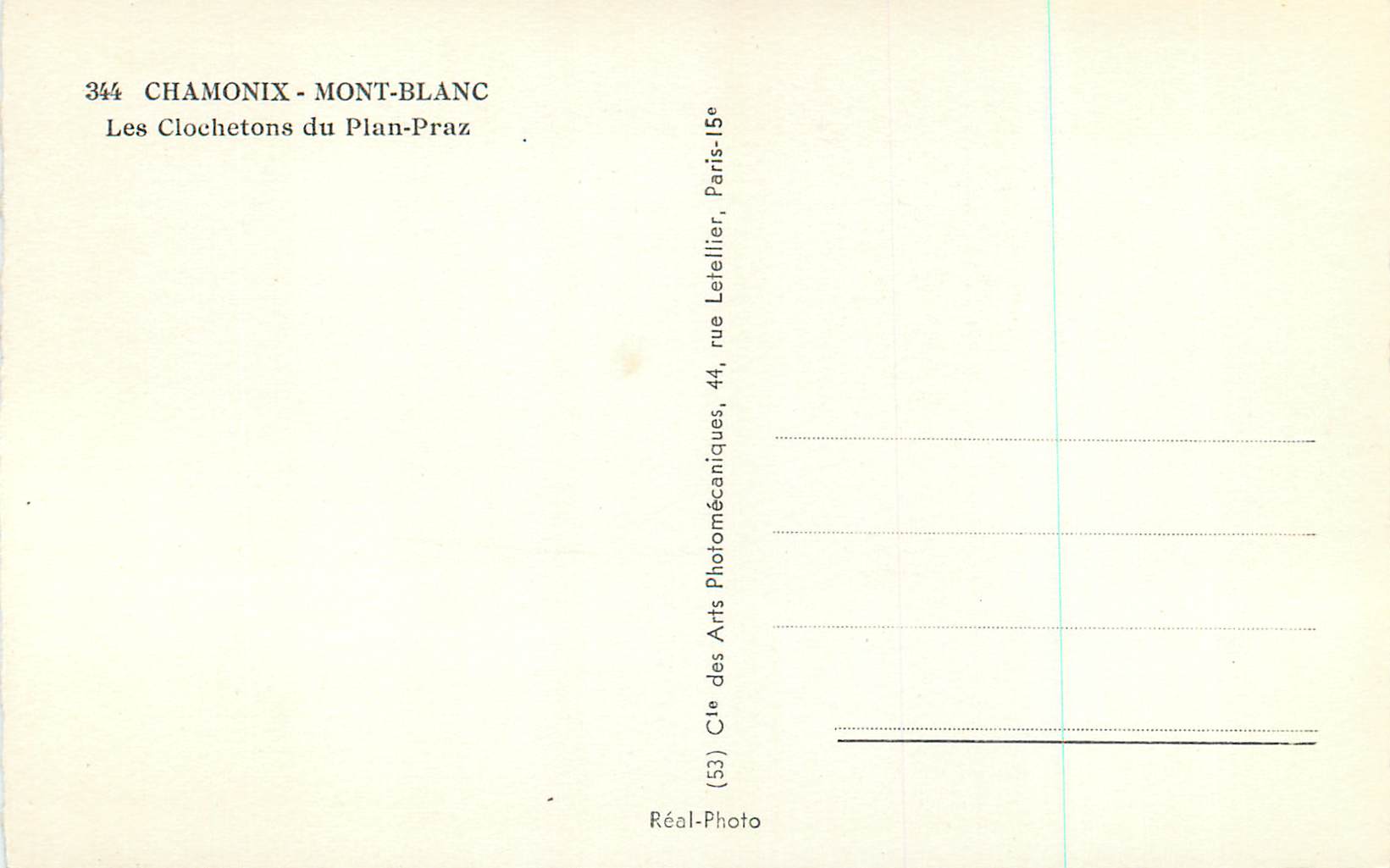 CPM Chamonix Mont Blanc Les Clochetons de Plan Praz — Verso