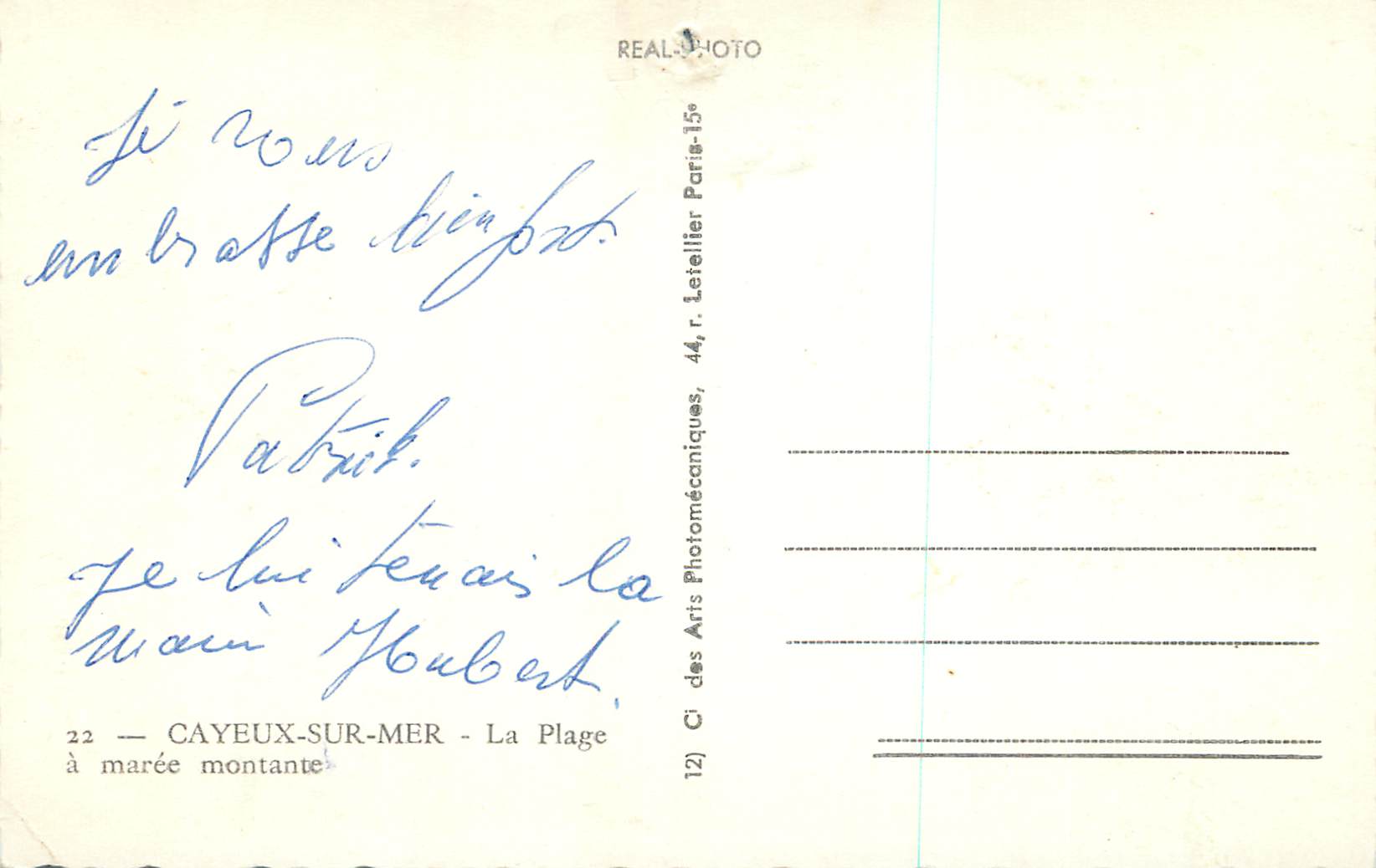 CPA Cayeux sur Mer La Plage a Maree Montante — Back