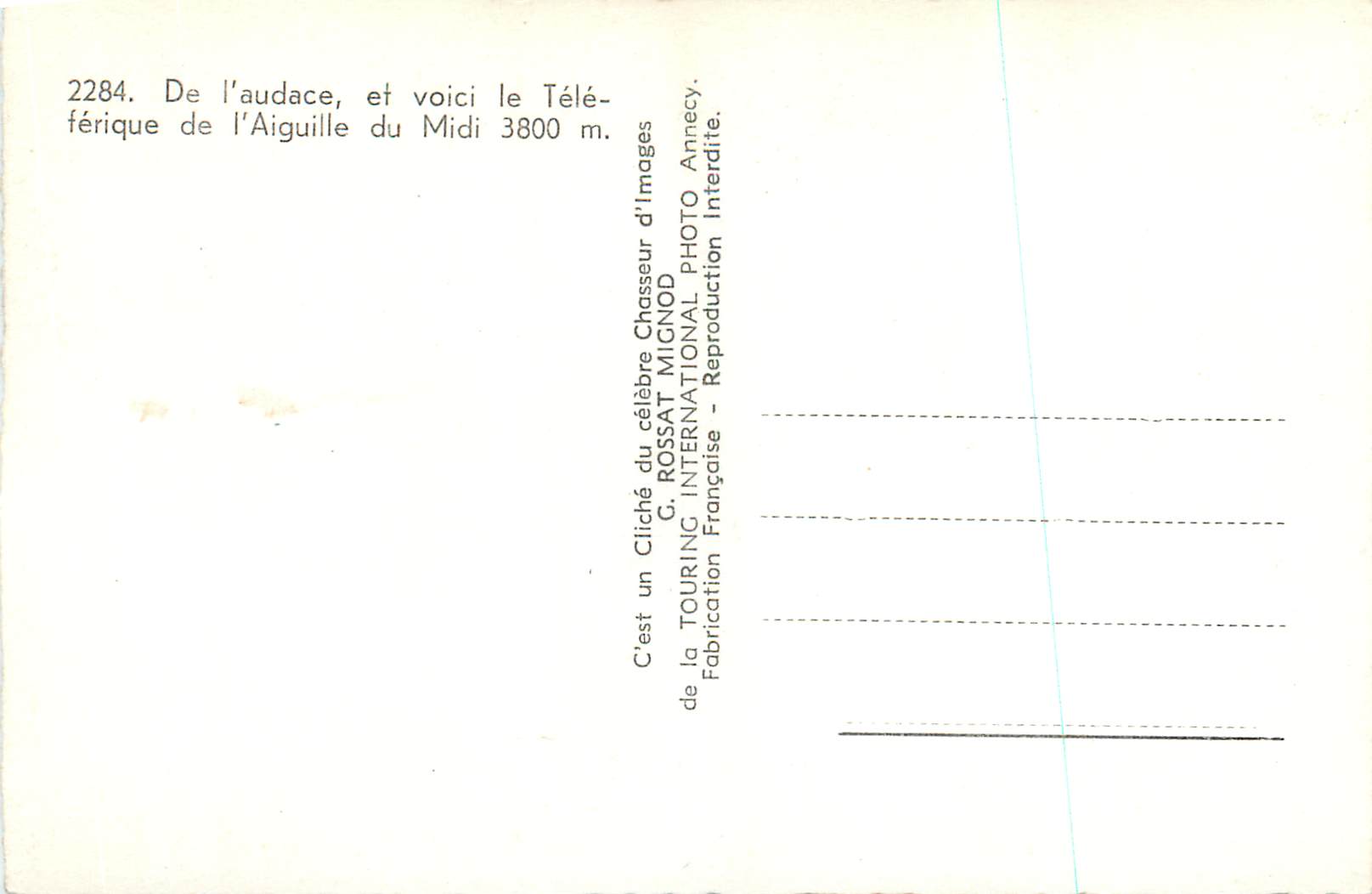 Aiguille du Midi — Téléphérique — Cliché de G. ROSSAT-MIGNOD — Verso