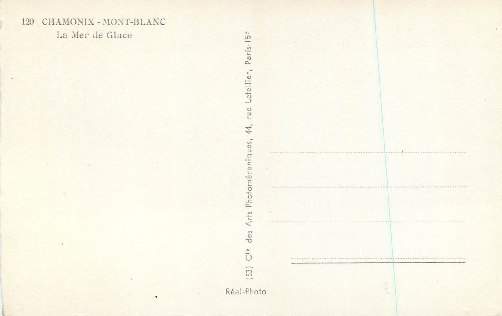 CPM Chamonix Mont Blanc La Mer de Glace — Verso