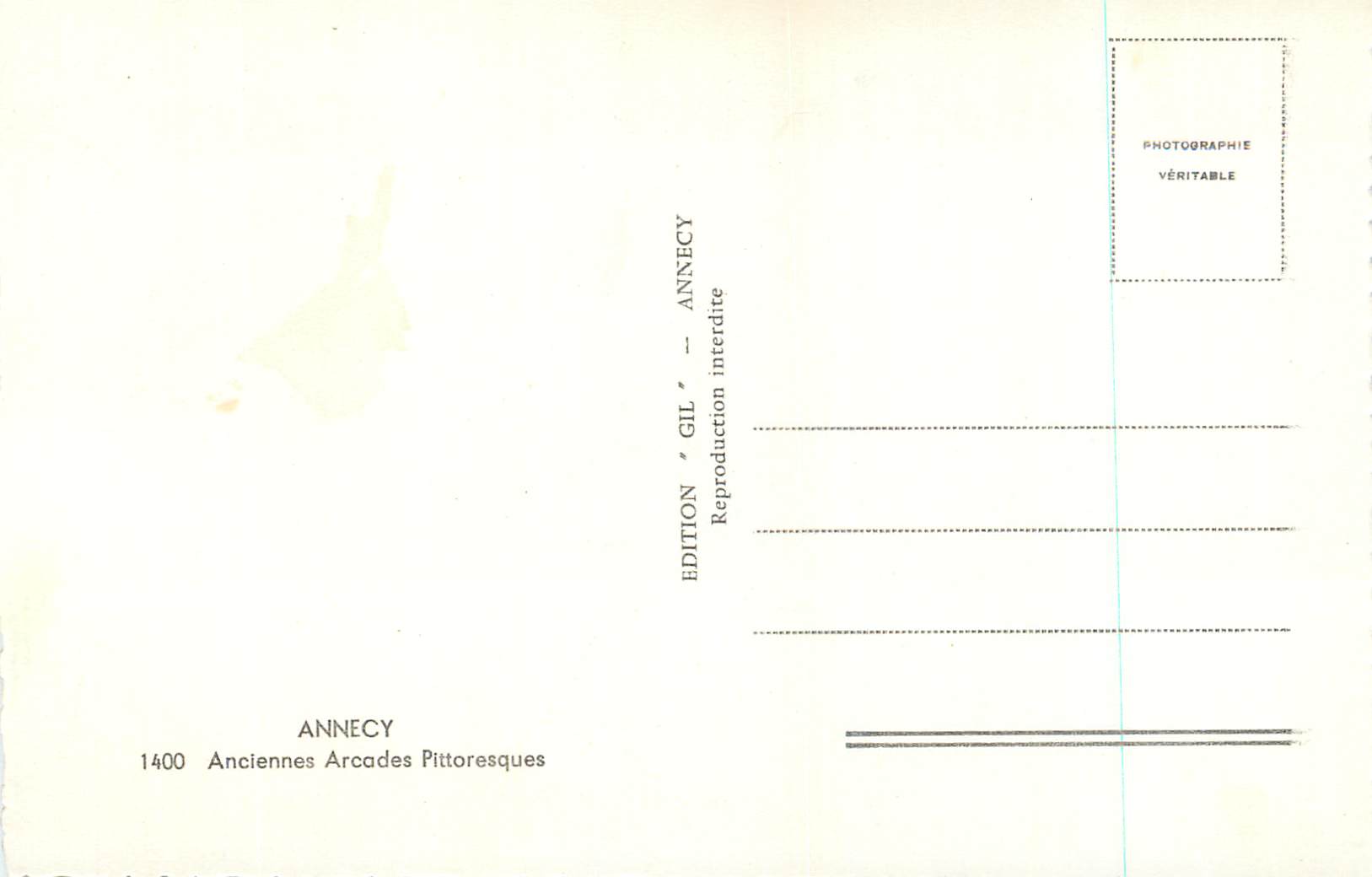 CPM Annecy Anciennes Arcades Pittoresques — Verso