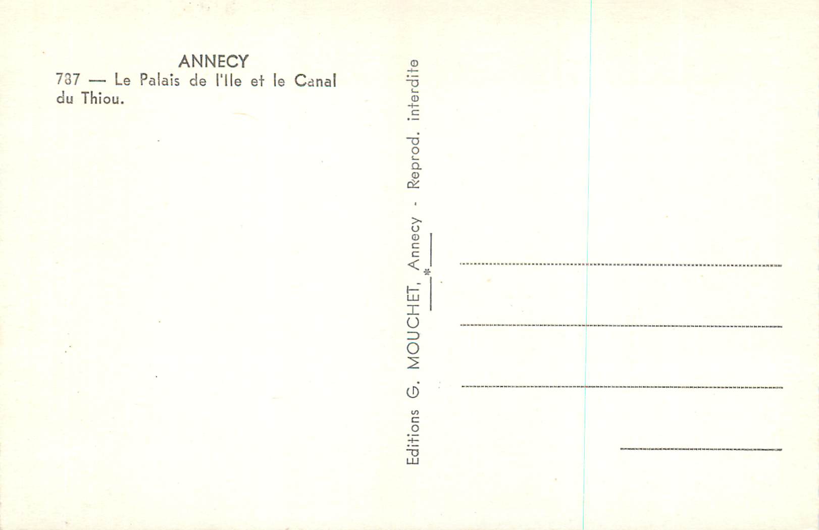 CPM Annecy Le Palais de l'Ile et le Canal du Thiou — Rückseite