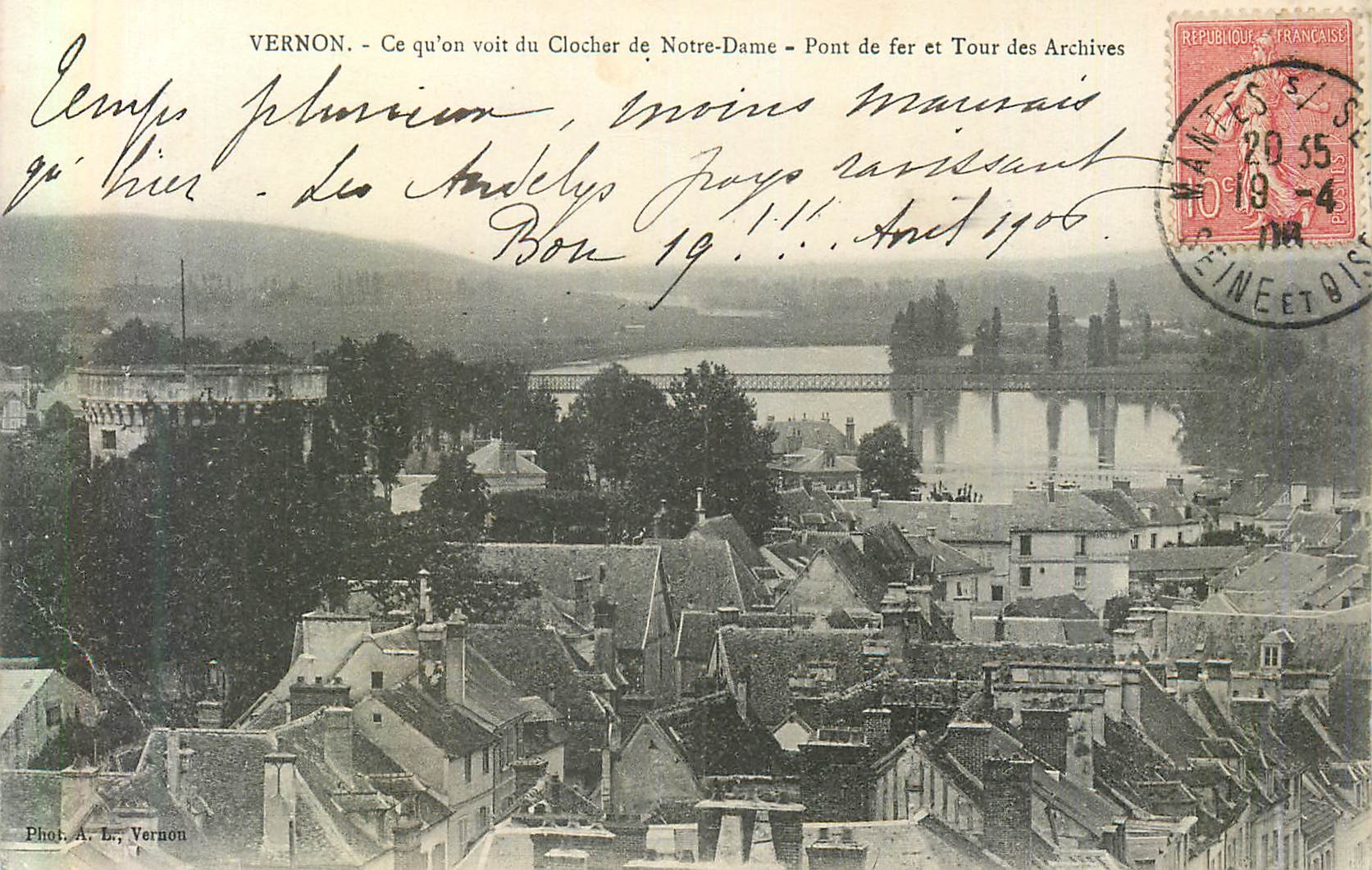 CPA Vernon Ce qu'on voit du Clocher de Notre Dame Pont de Fer et Tour des Archives