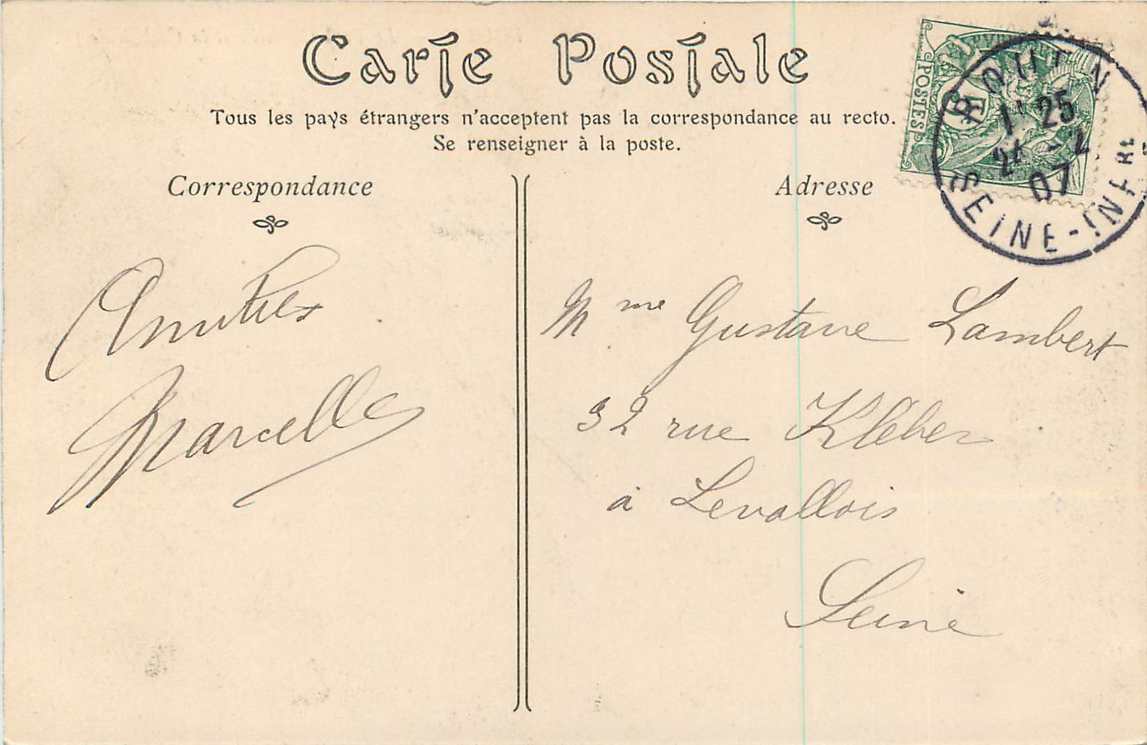 CPA Rouen Le Pont Corneille et la Cathedrale Tramway — Rückseite
