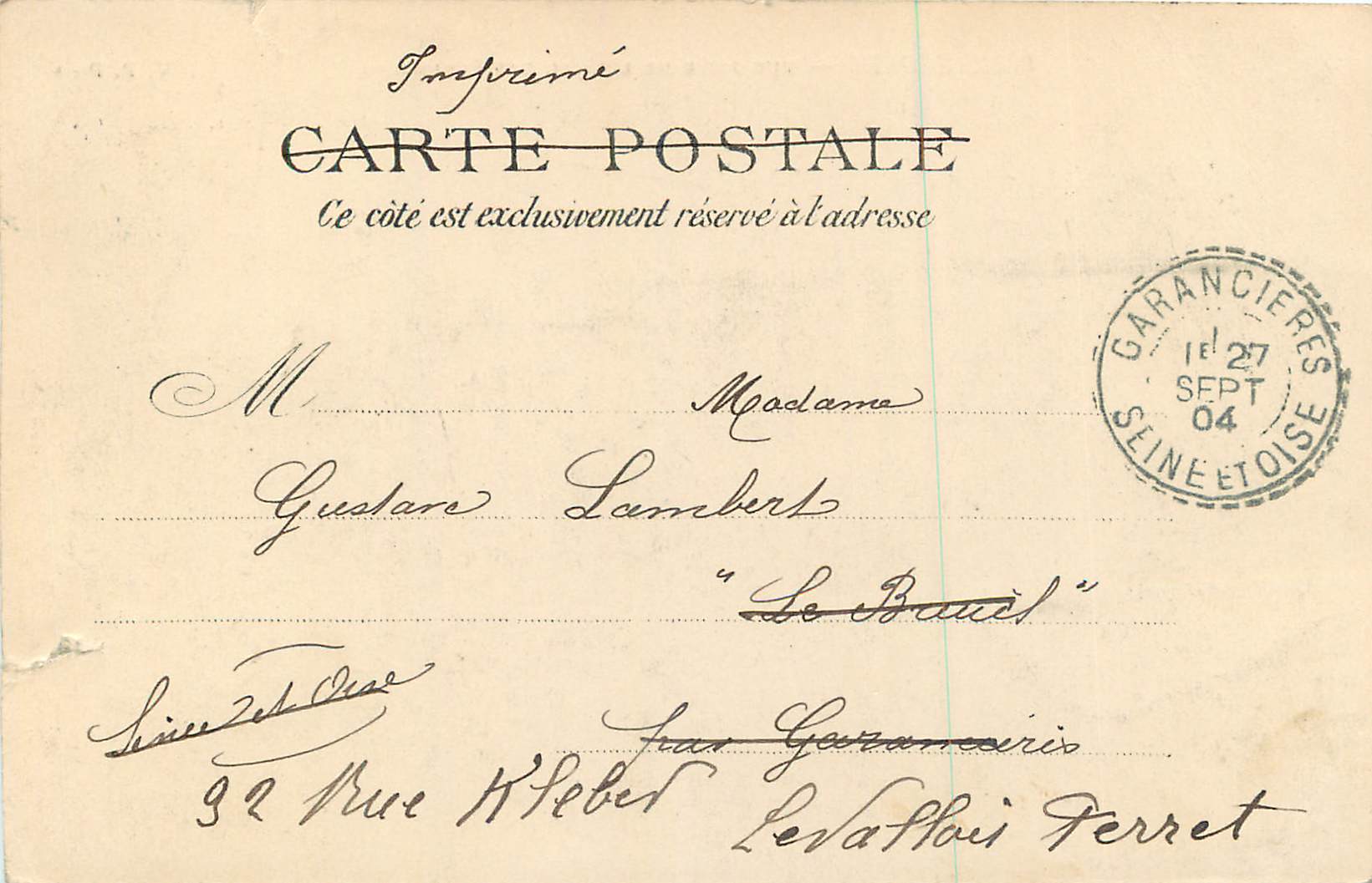 Pierrefonds — Vue prise de l'Hôtel des Étrangers — Imprimerie Garancières — Rückseite