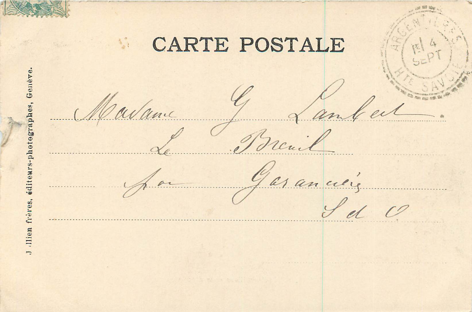 CPA Argentieres et le Mont Blanc — Verso