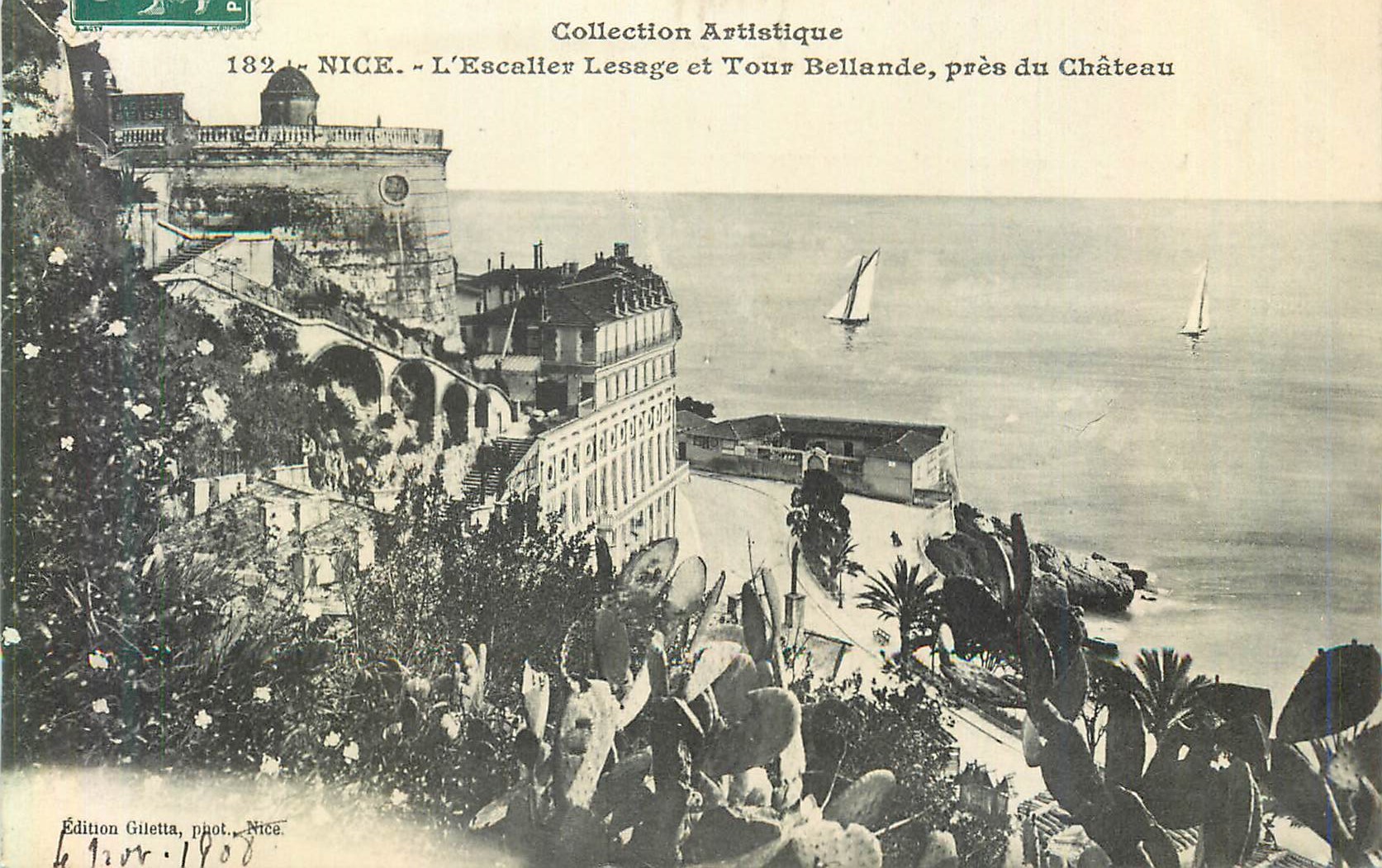 CPA Nice Collection Artistique L'Escalier Lesage et Tour Bellande pres du Chateau
