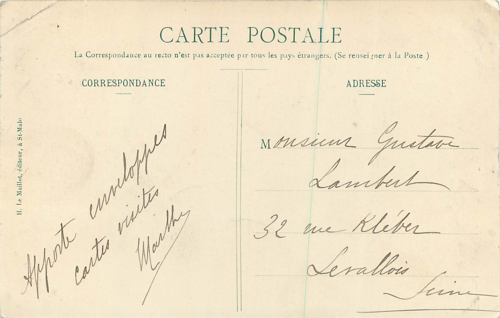 Paramé - La Pointe de Rochebonne — HLM, n°761 — Verso