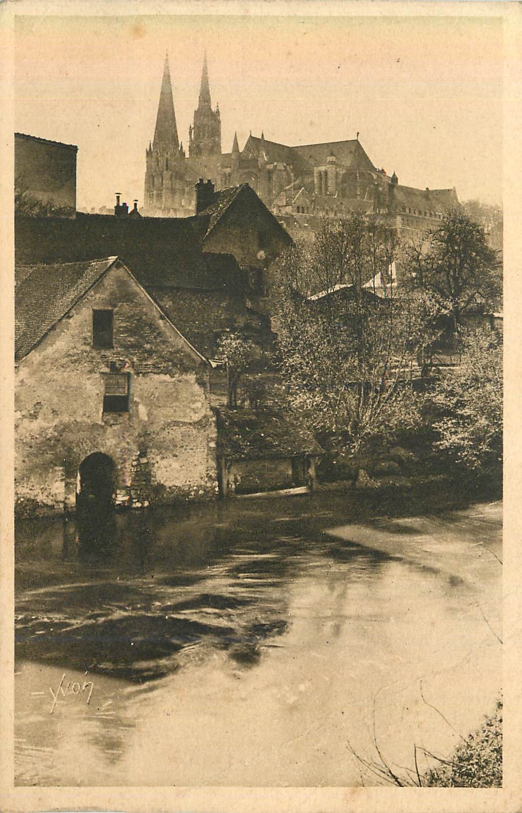 Antike Ansichtskarte Chartres Die Süße Frankreich Frühlingstag an den Ufern der Eure