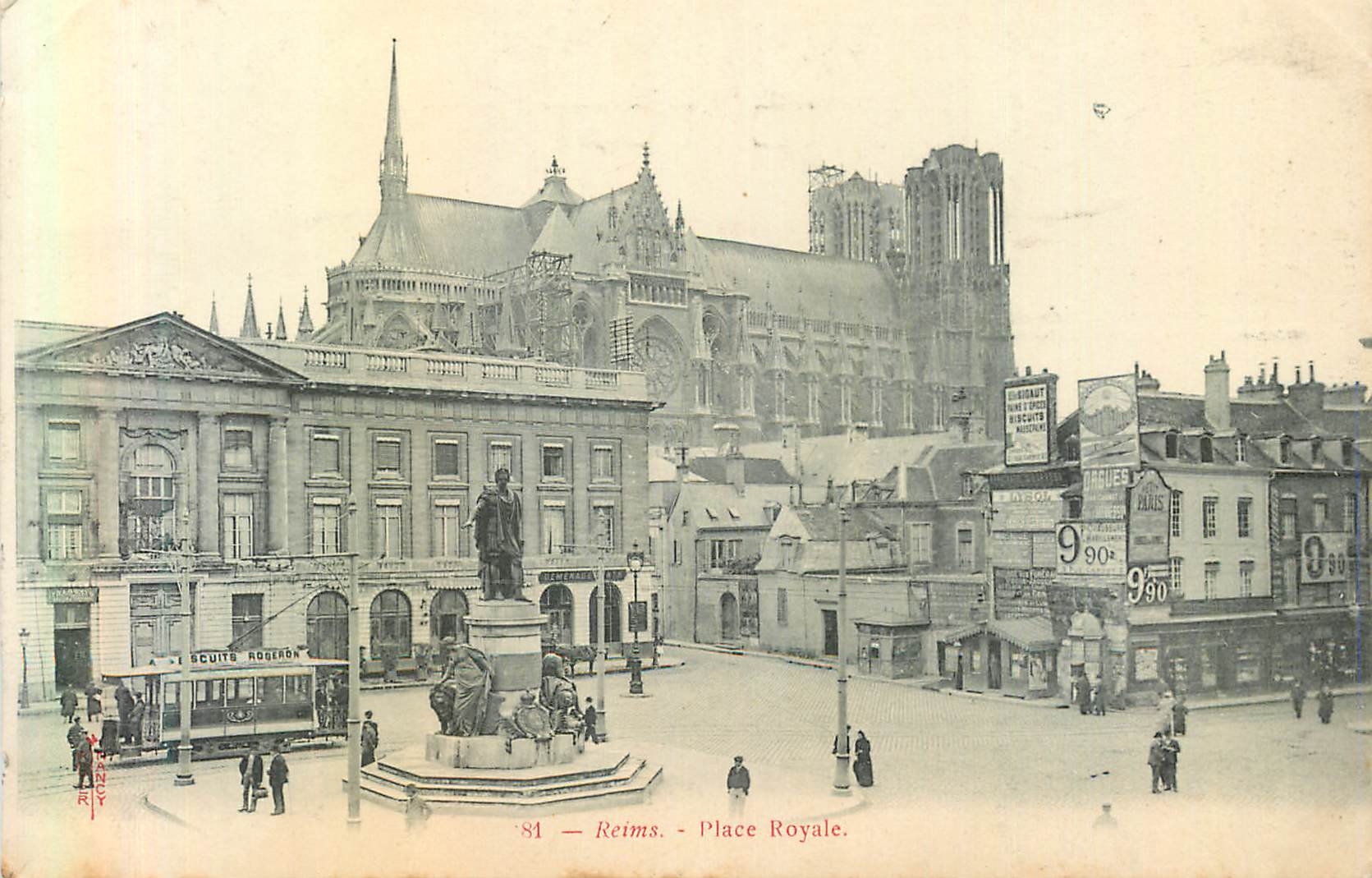 CPA Reims Place Royale Tramway