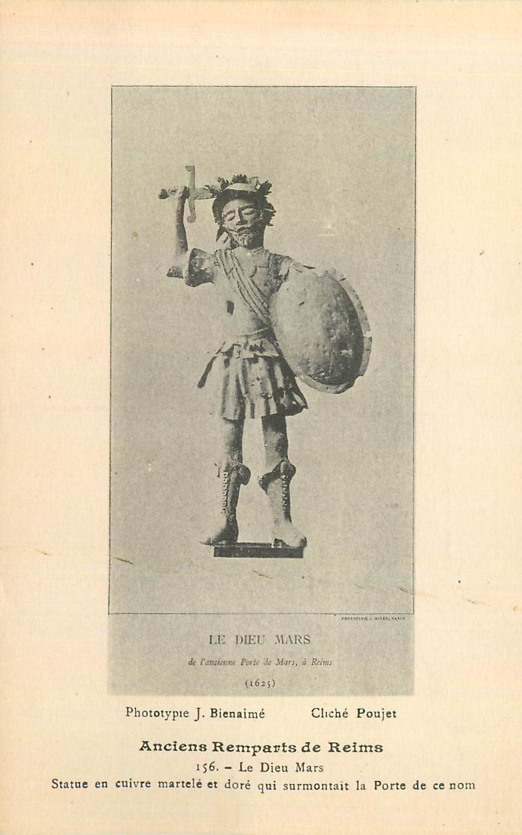 CPA Anciens Remparts de Reims Le Dieu Mars Statue den Cuivre Martele et Dore