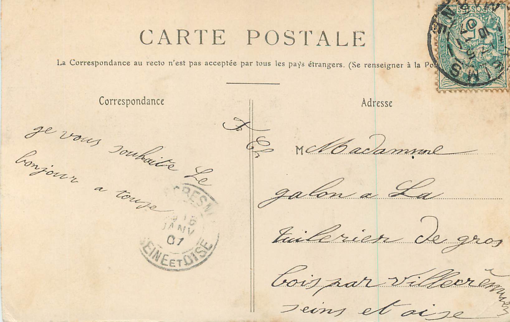 CPA Reims L'Hotel de Ville — Verso