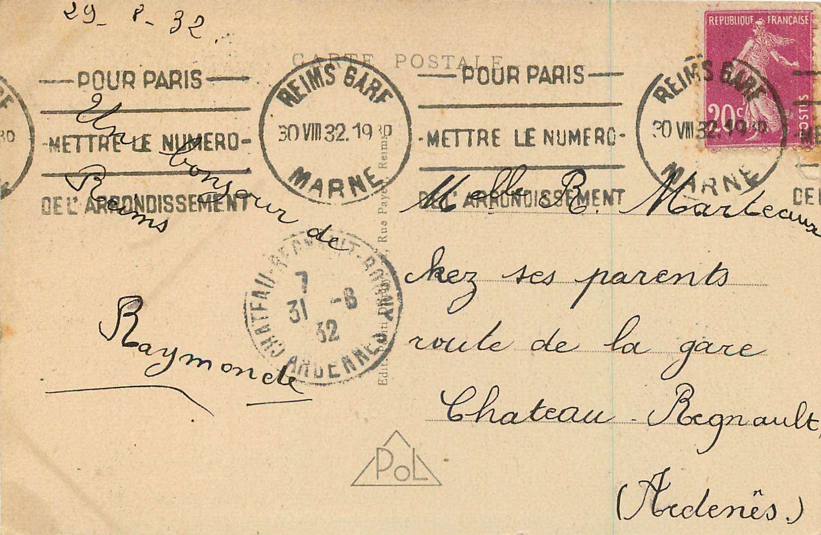 CPA Reims Le Jardin Colbert et la Gare — Verso