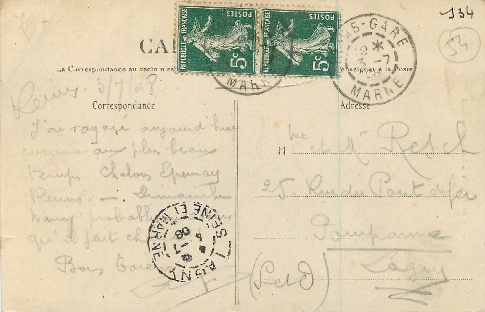 CPA Reims La Fontaine Sube — Verso