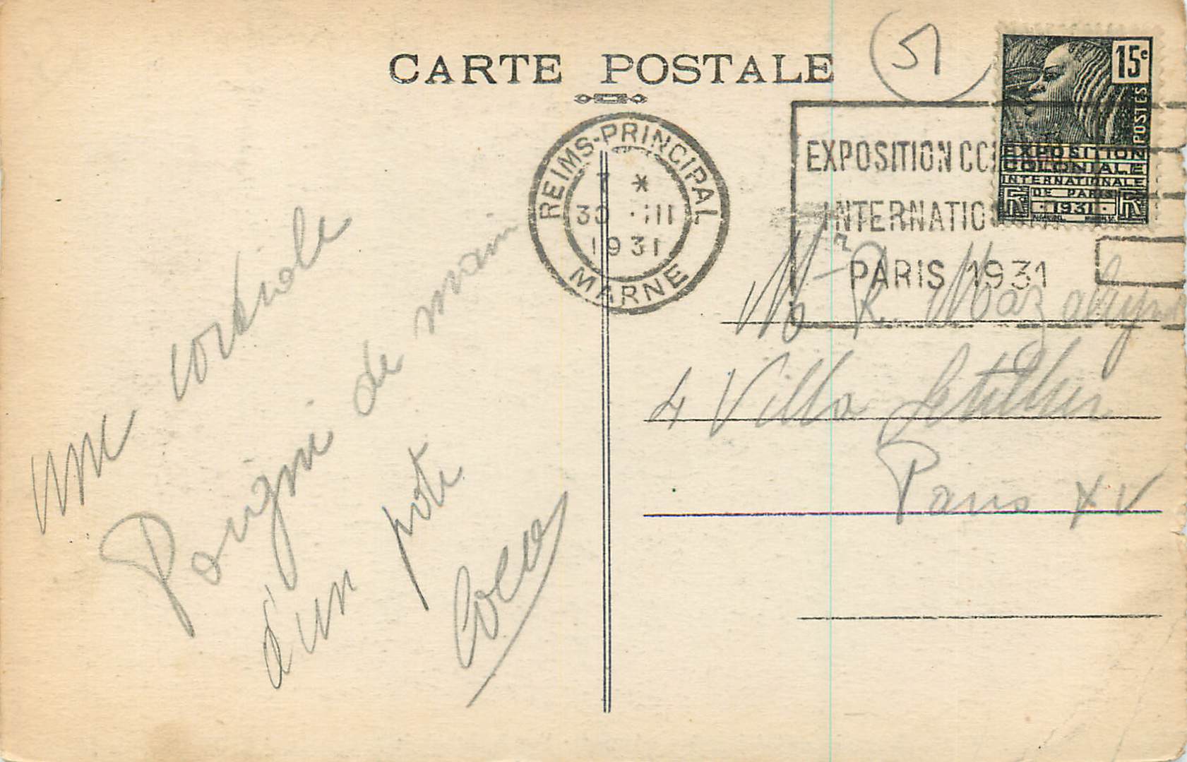 CPA Reims Rue Libergier Vers la Cathedrale — Rückseite