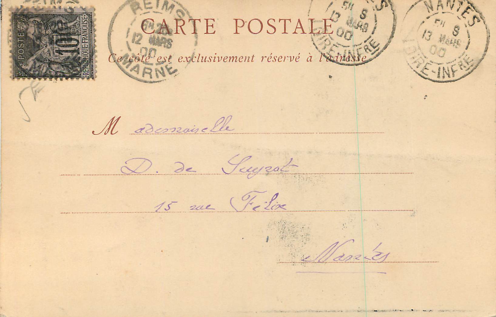 CPA Reims La Cathedrale (carte 1900) — Verso