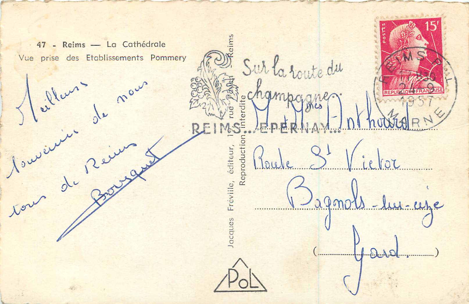 CPM Reims La Cathedrale vue Prise de l'Etablissement Pommery — Rückseite