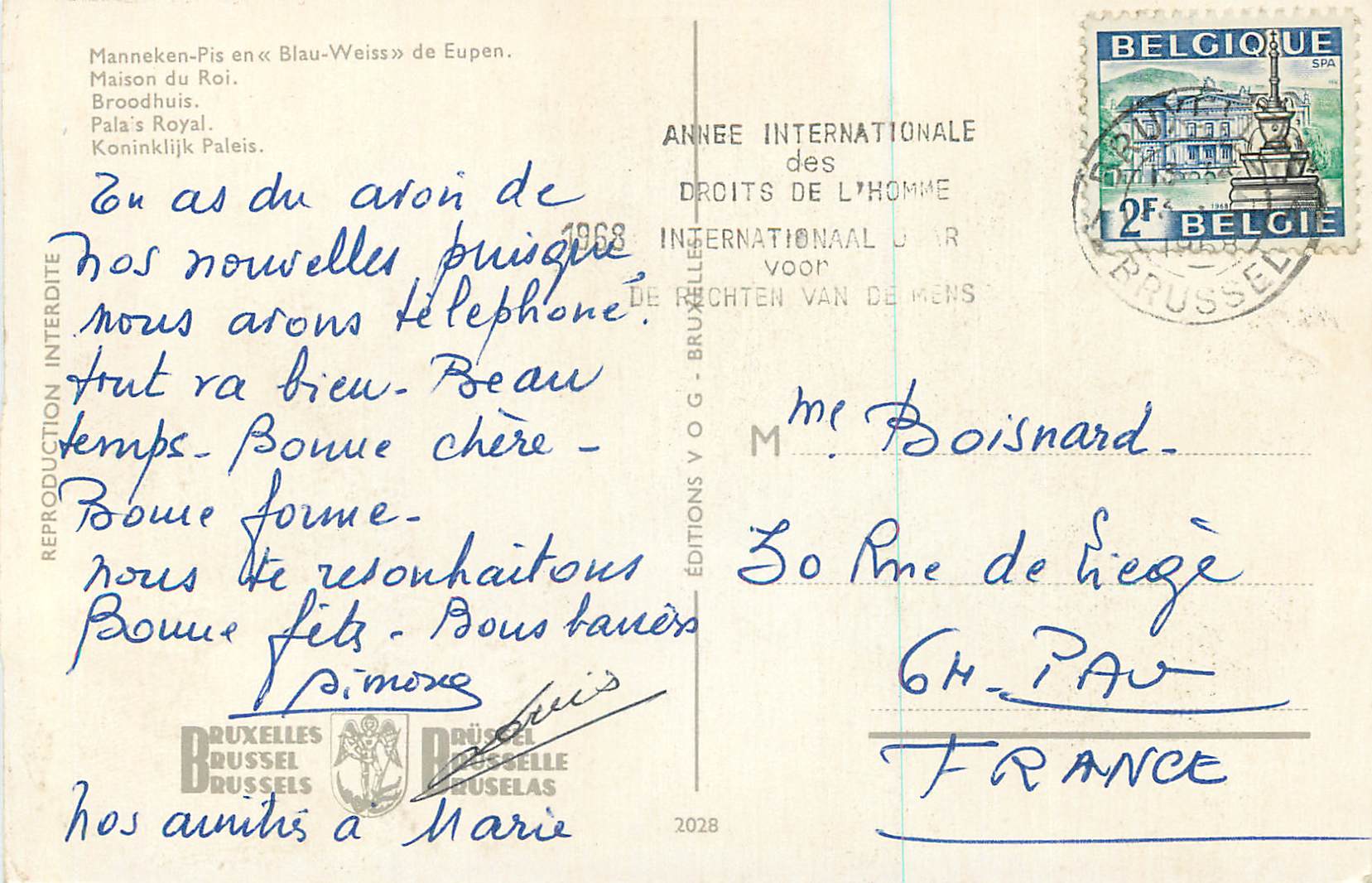 CPM Manneken pis "blau weiss" de eupen maison du roi — Rückseite