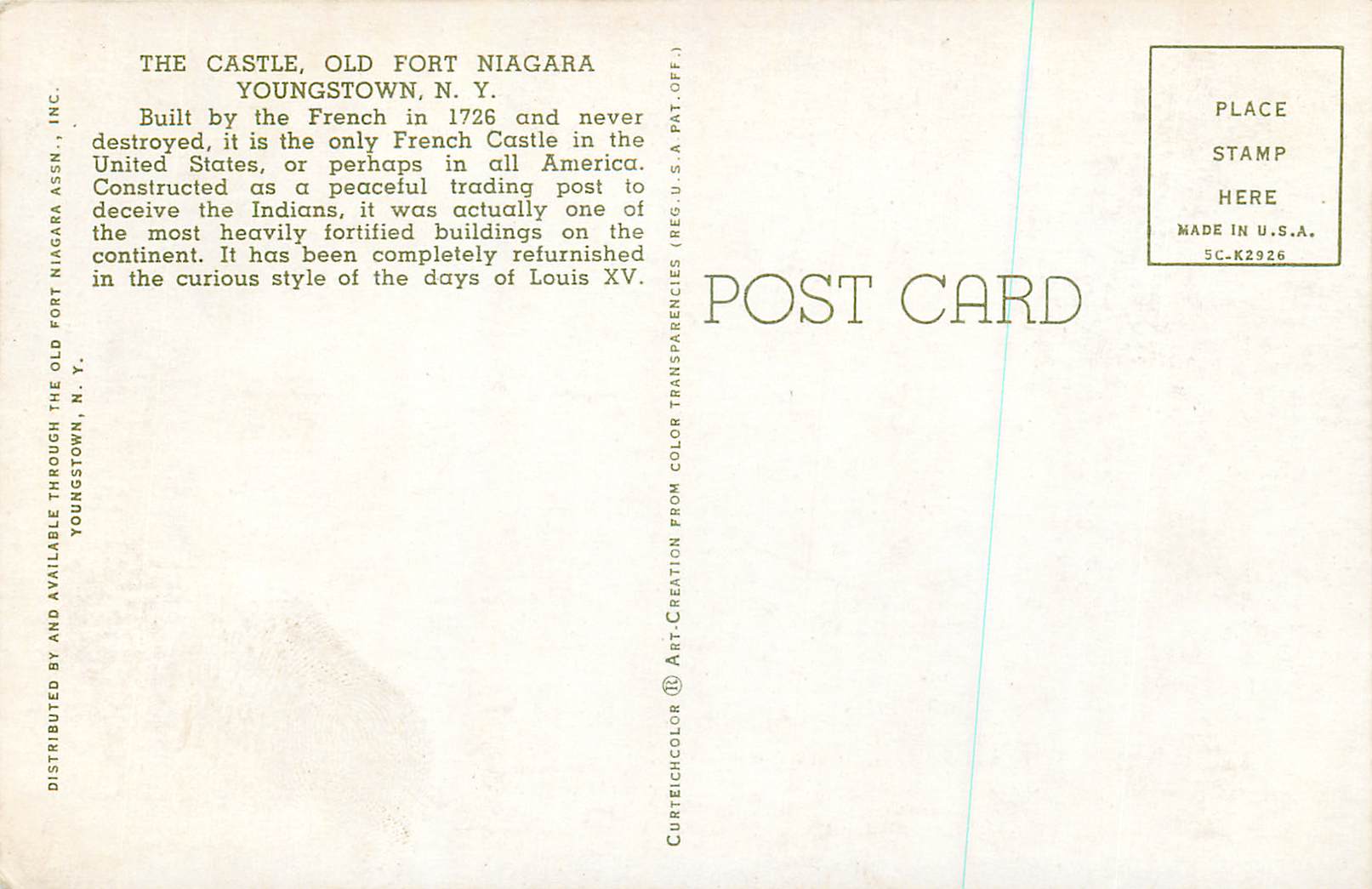 CPM The castle old fort niagara youngstown n y Militaria — Back