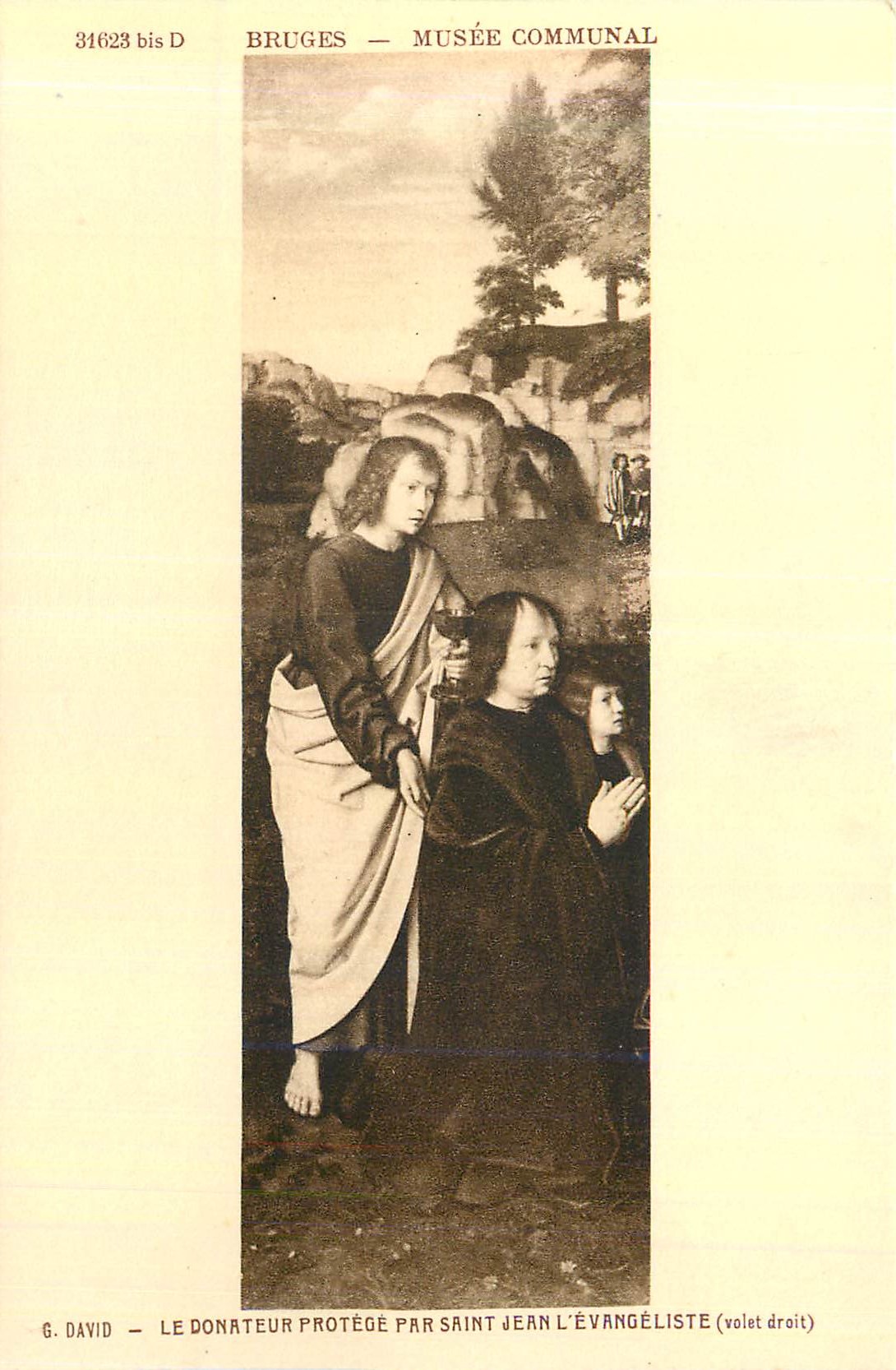 CPA 31623 bis g bruges musee communal le donateur protege par saint jean l evangeliste (volet droit)