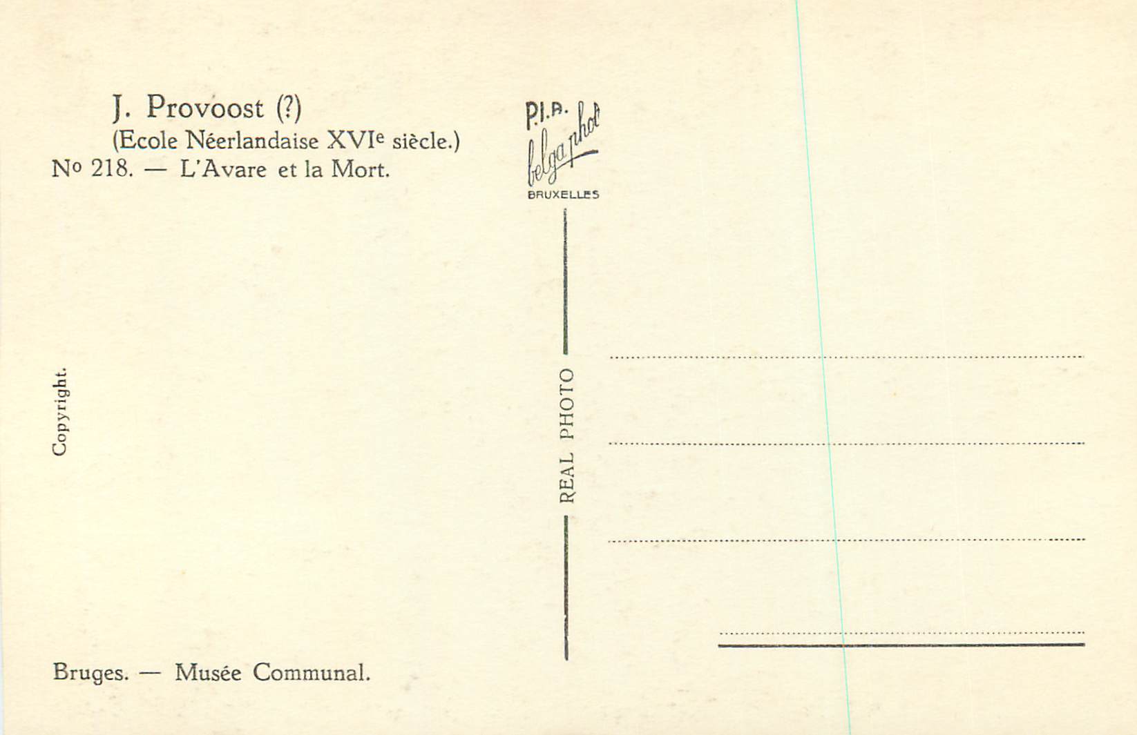 CPA J provoost (ecole neerlandaise xvi siecle n 218 l avare et la mort) — Rückseite
