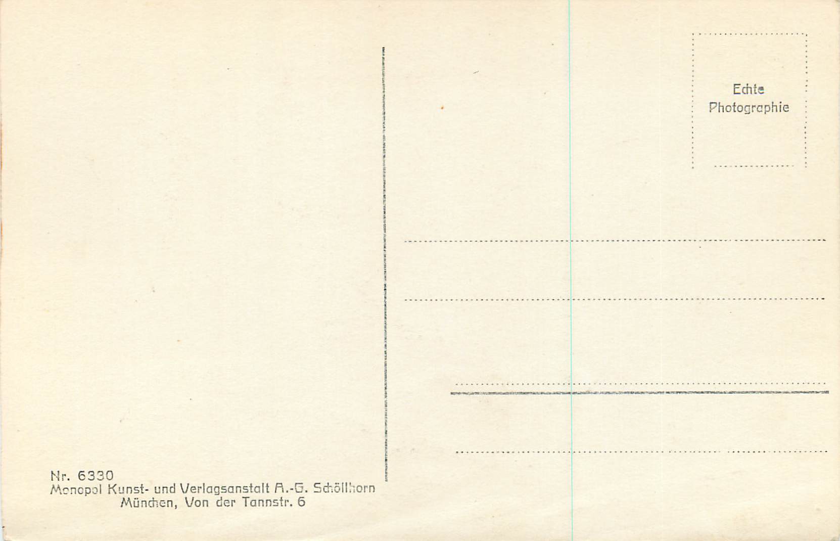 CPA Nr 6330 menepol kunst und verlagsanstall munchen von der tannstr 6 — Rückseite