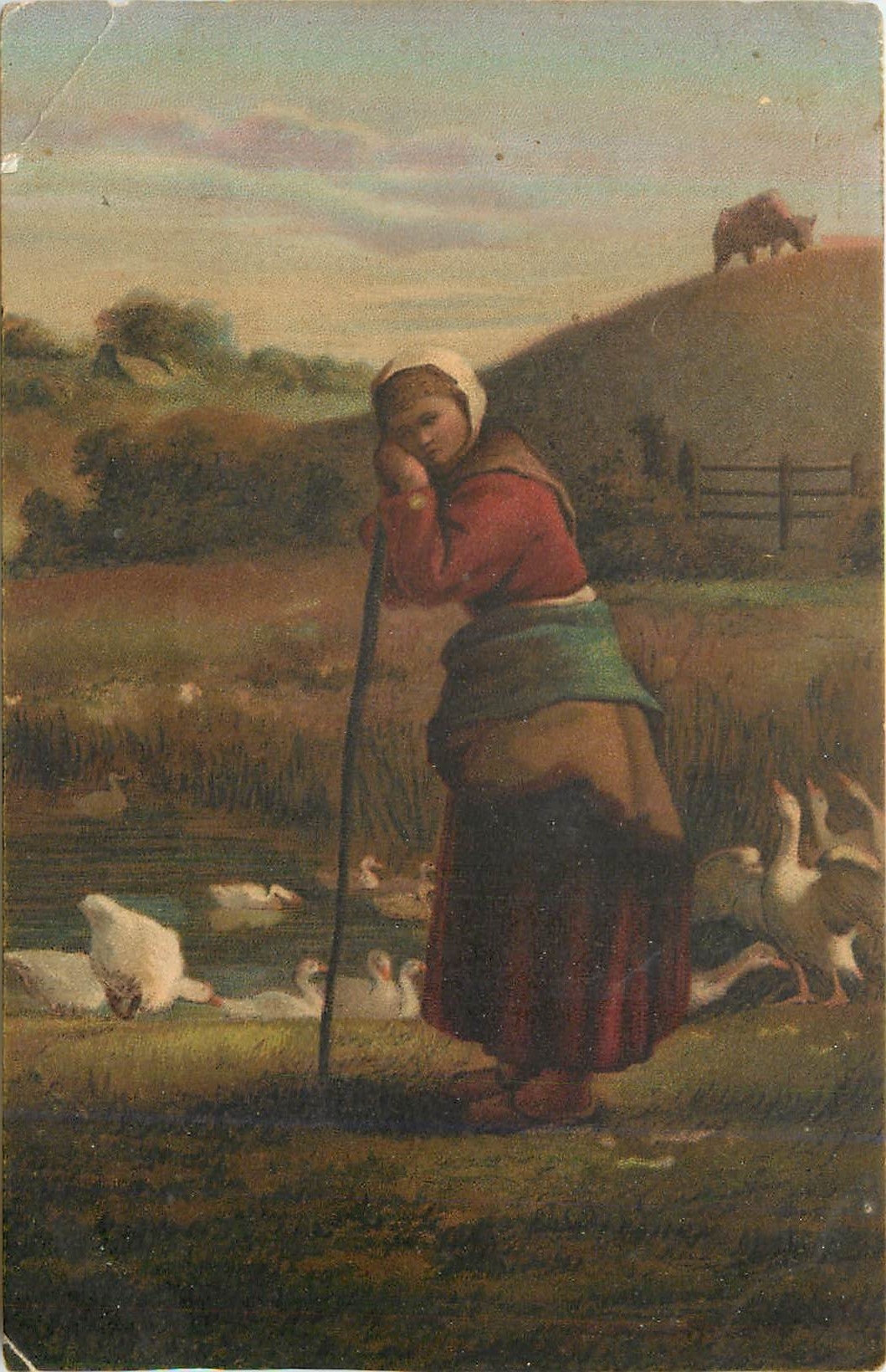 CPA Femme Poules
