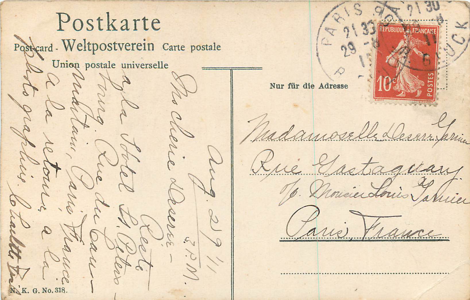 CPA Femme Poules — Verso
