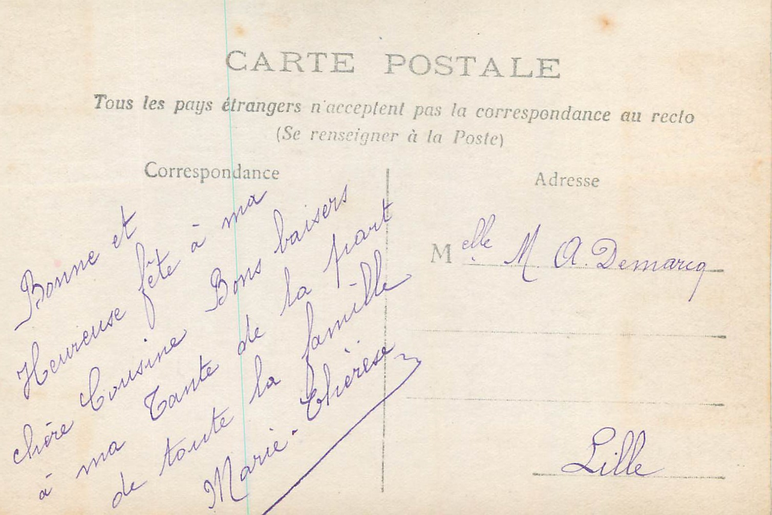 CPA Vive ste catherine — Verso