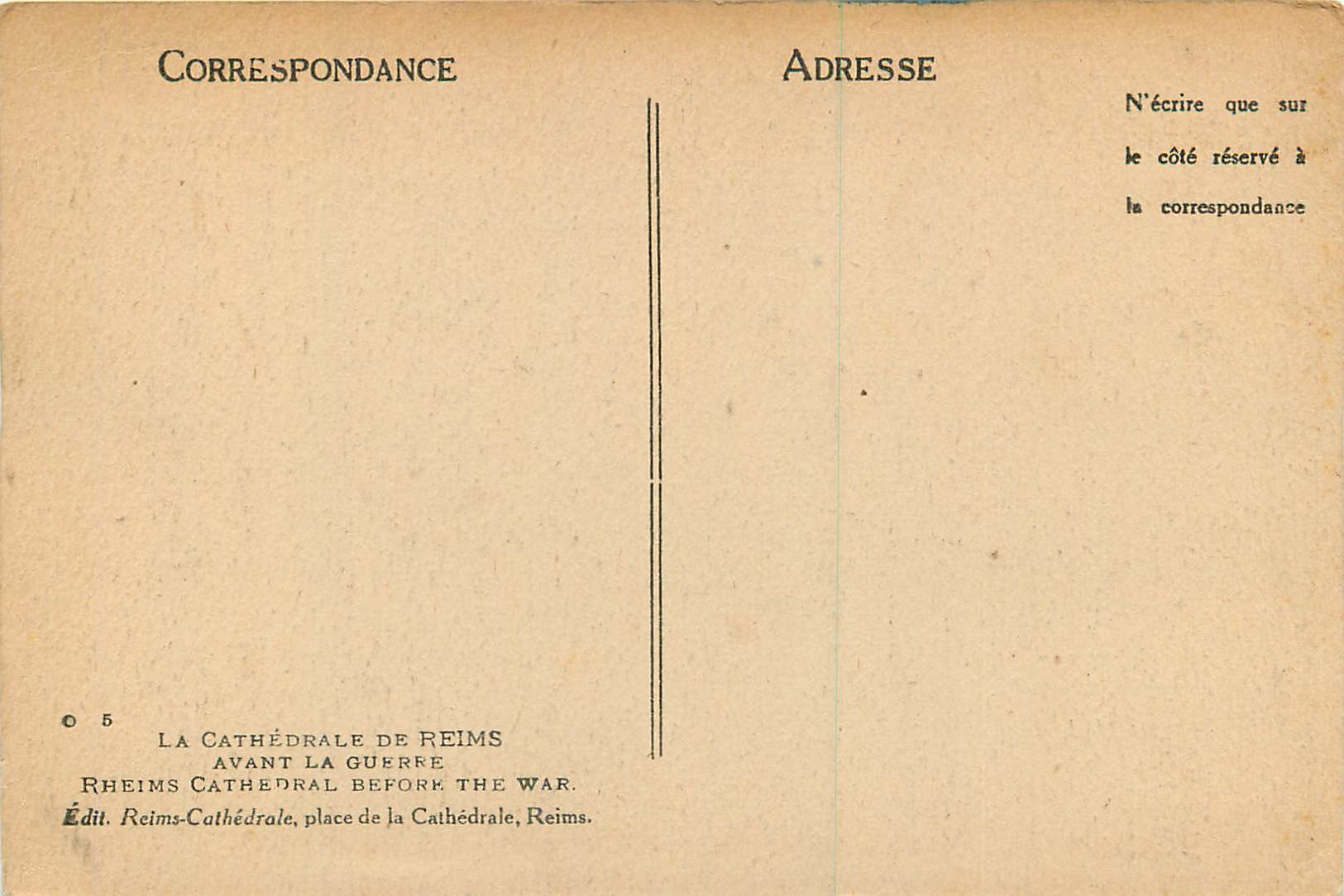 CPA La cathedrale de reims avant la guerre — Verso