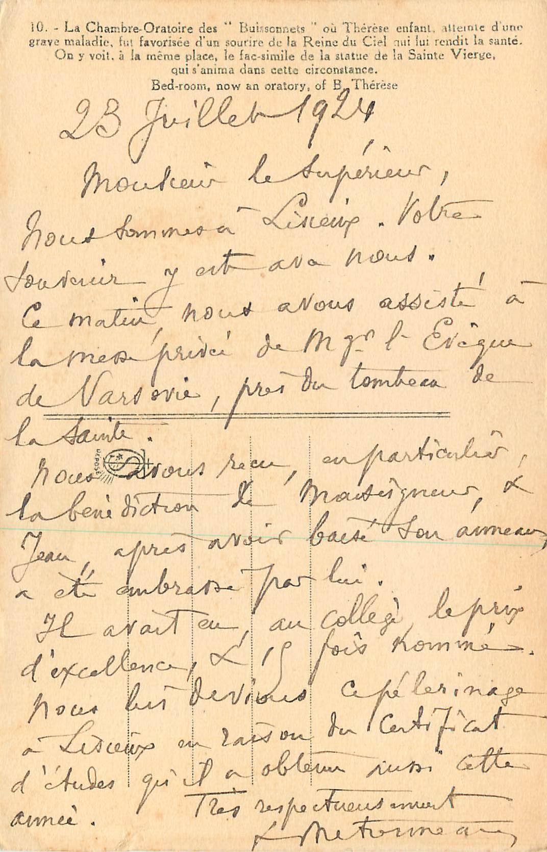 CPA 10 la chambre oratoire des buisonnets ou therese enfant atteinte d une grave maladie — Back