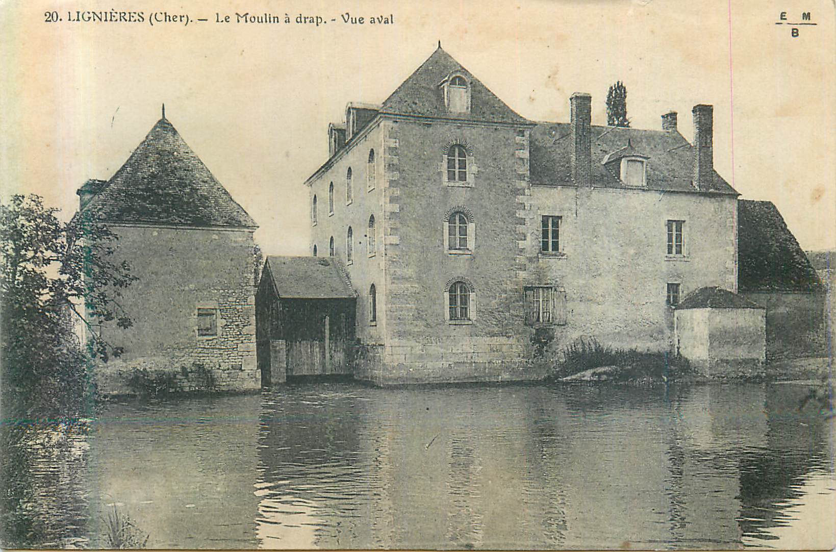 CPA 20 lignieres (cher) le moulin a drap vue aval